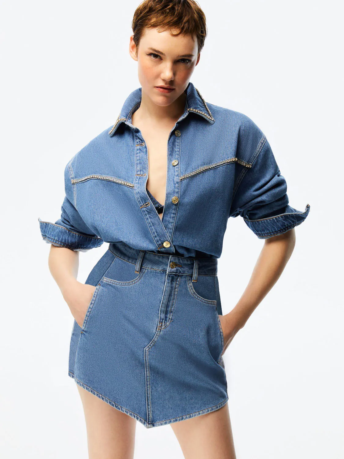 Mini jupe en jean imprimé