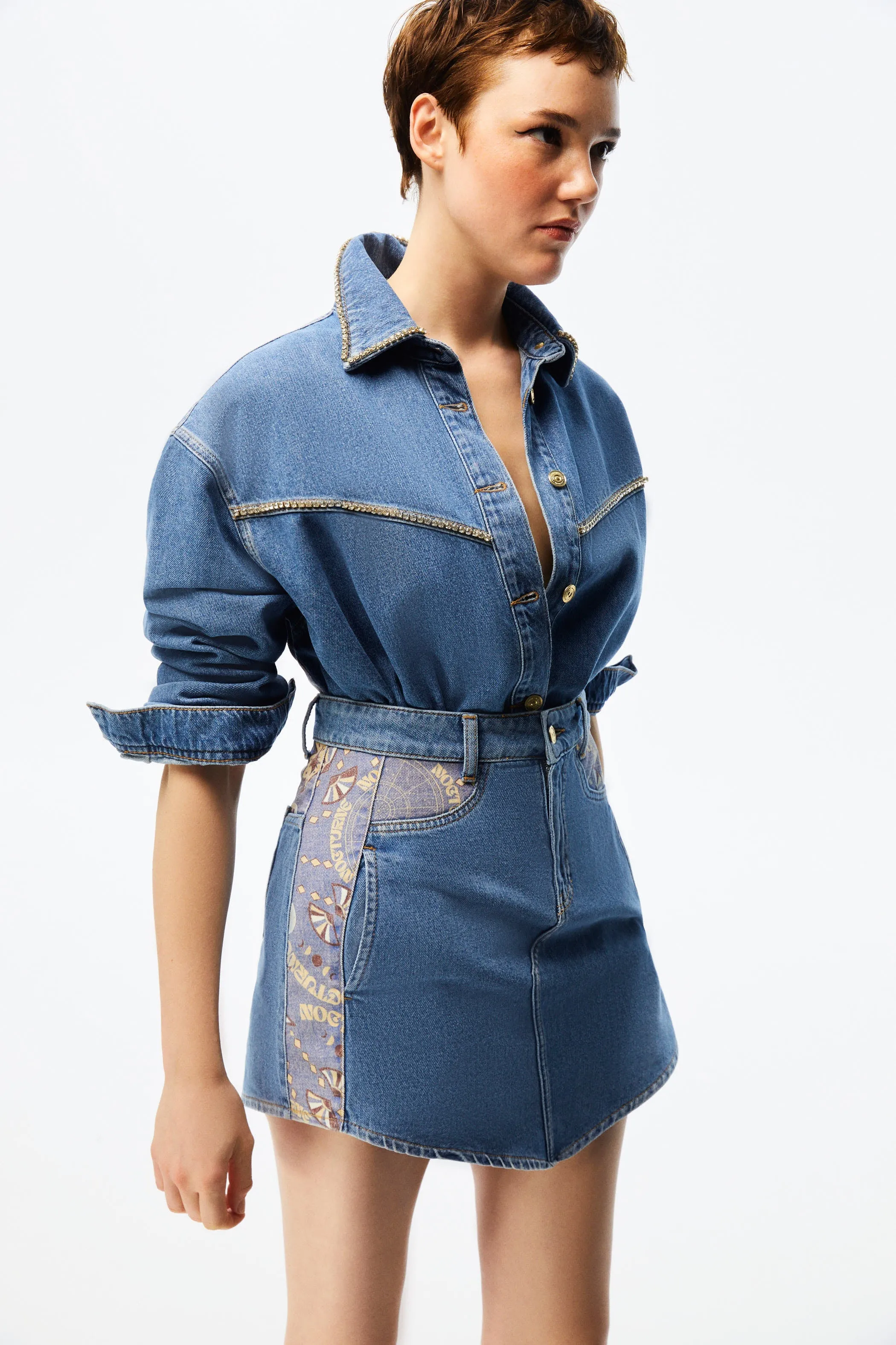 Mini jupe en jean imprimé
