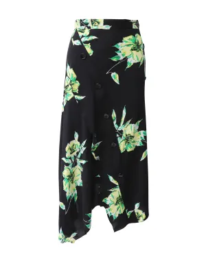 Proenza Schouler Jupe asymétrique imprimée fleur de lys en soie noire et verte