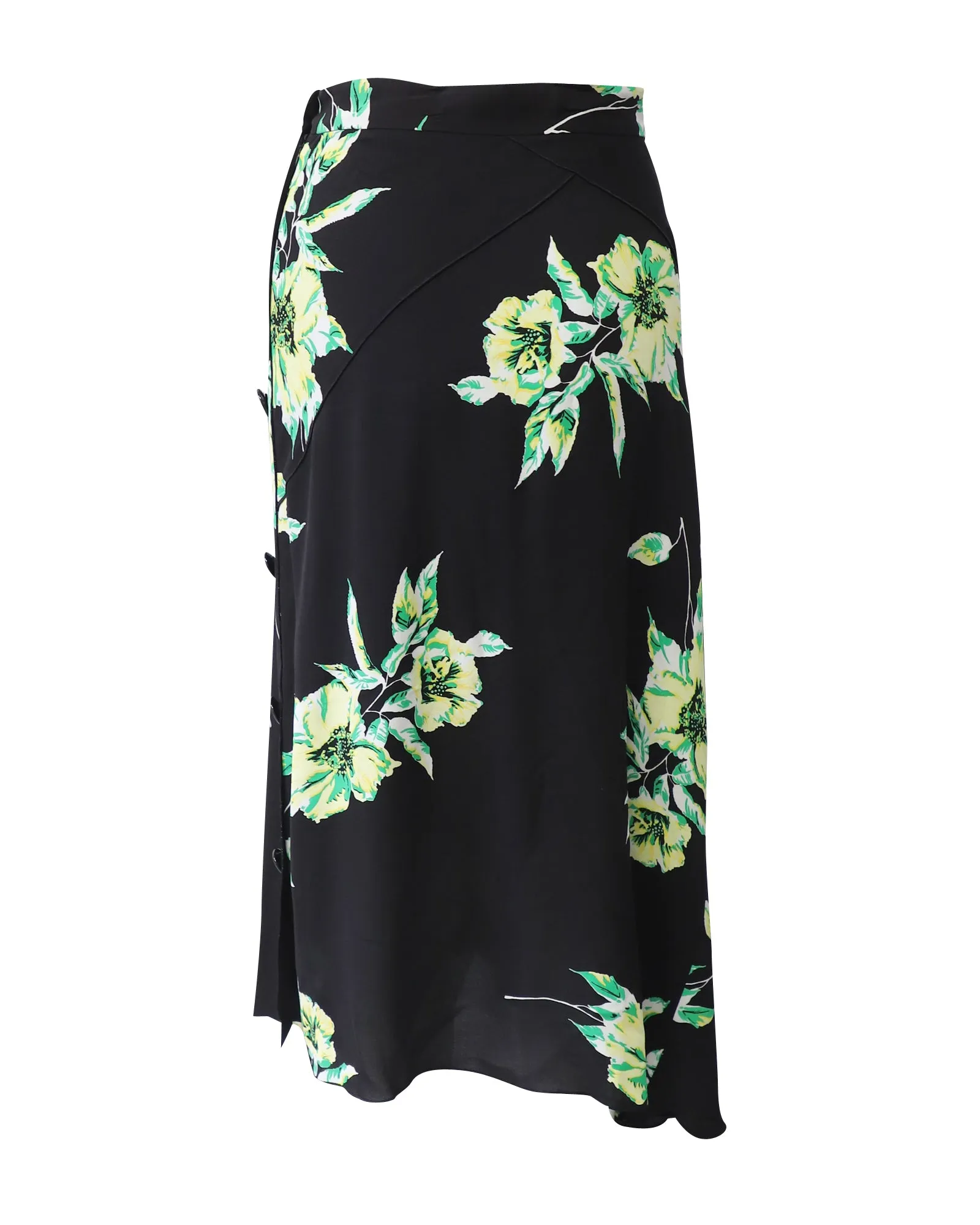 Proenza Schouler Jupe asymétrique imprimée fleur de lys en soie noire et verte