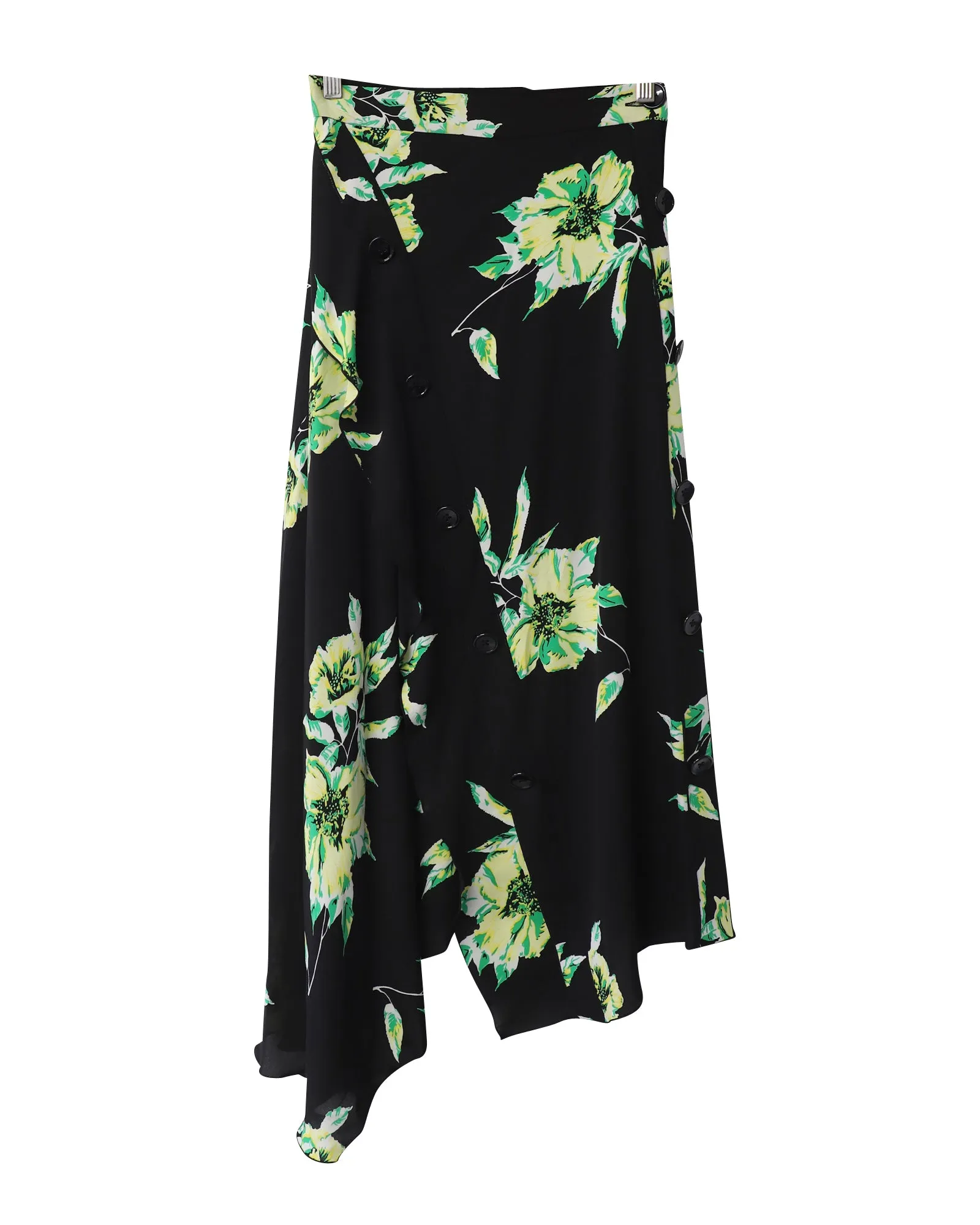 Proenza Schouler Jupe asymétrique imprimée fleur de lys en soie noire et verte