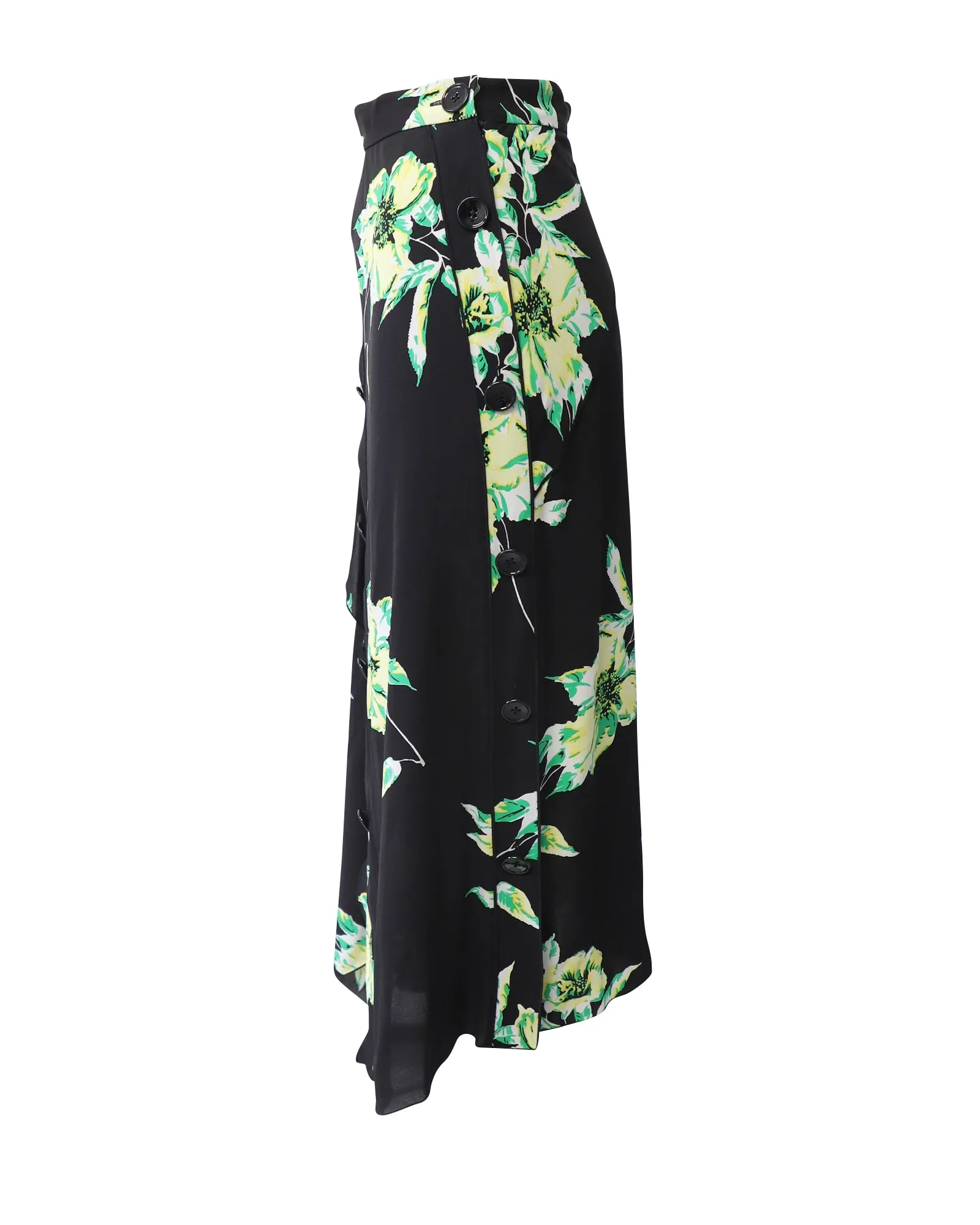 Proenza Schouler Jupe asymétrique imprimée fleur de lys en soie noire et verte