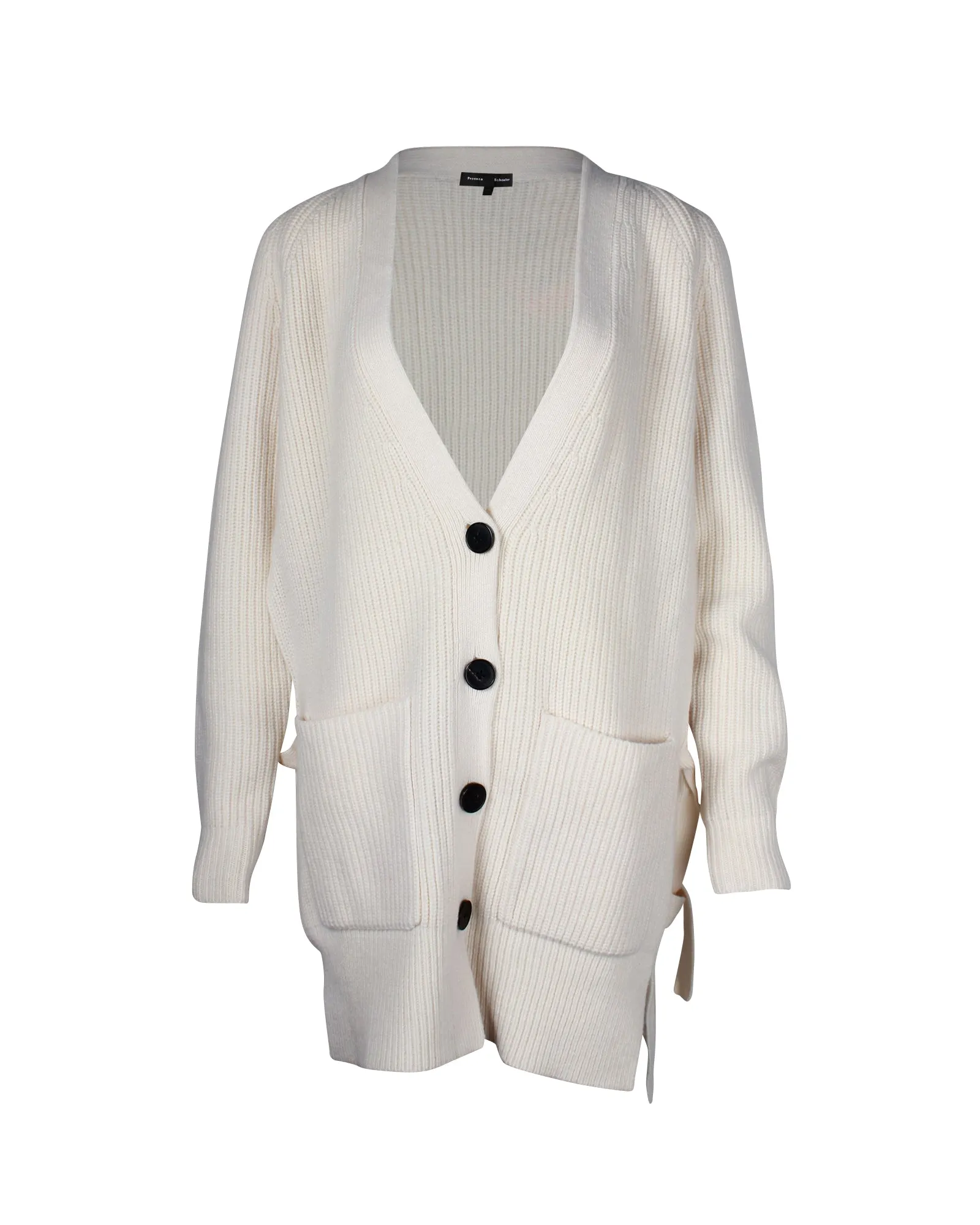 Cardigan en laine crème à col en V et côtes Proenza Schouler