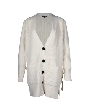 Cardigan en laine crème à col en V et côtes Proenza Schouler