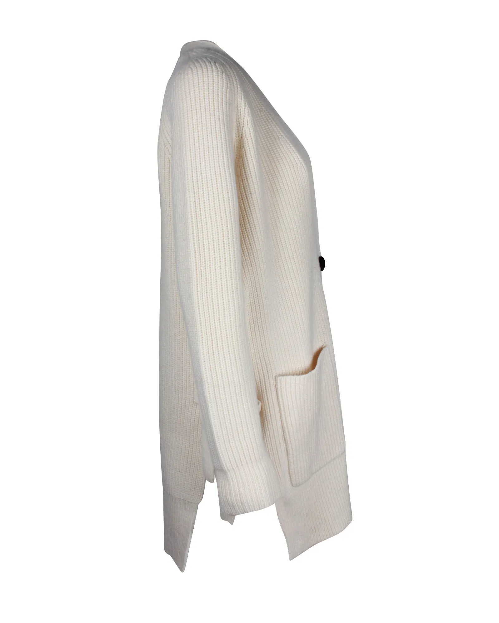 Cardigan en laine crème à col en V et côtes Proenza Schouler