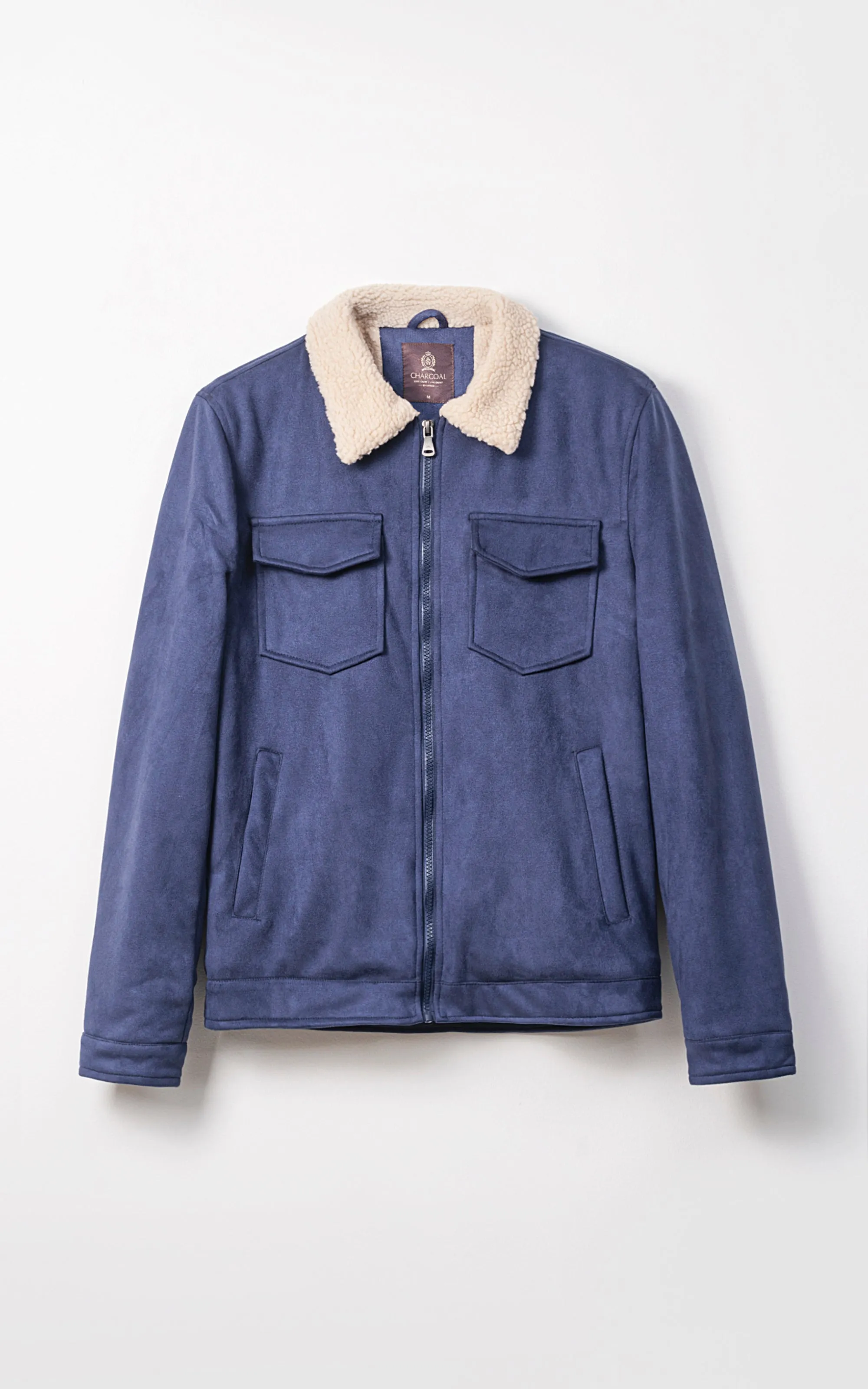 Fur Collar Suede Jacket Full Sleeve Navy Style Qualities
