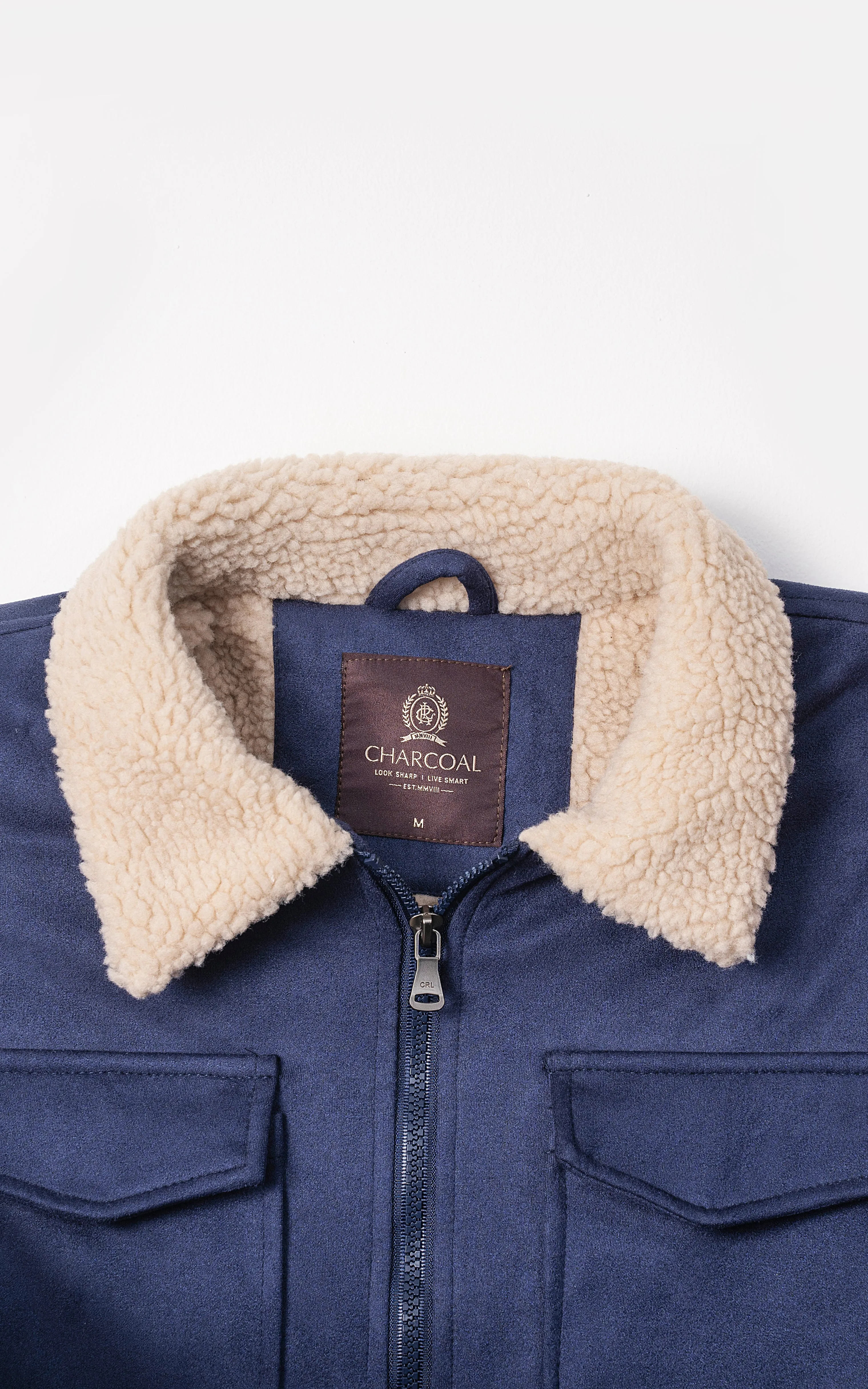 Fur Collar Suede Jacket Full Sleeve Navy Comfort Repossess