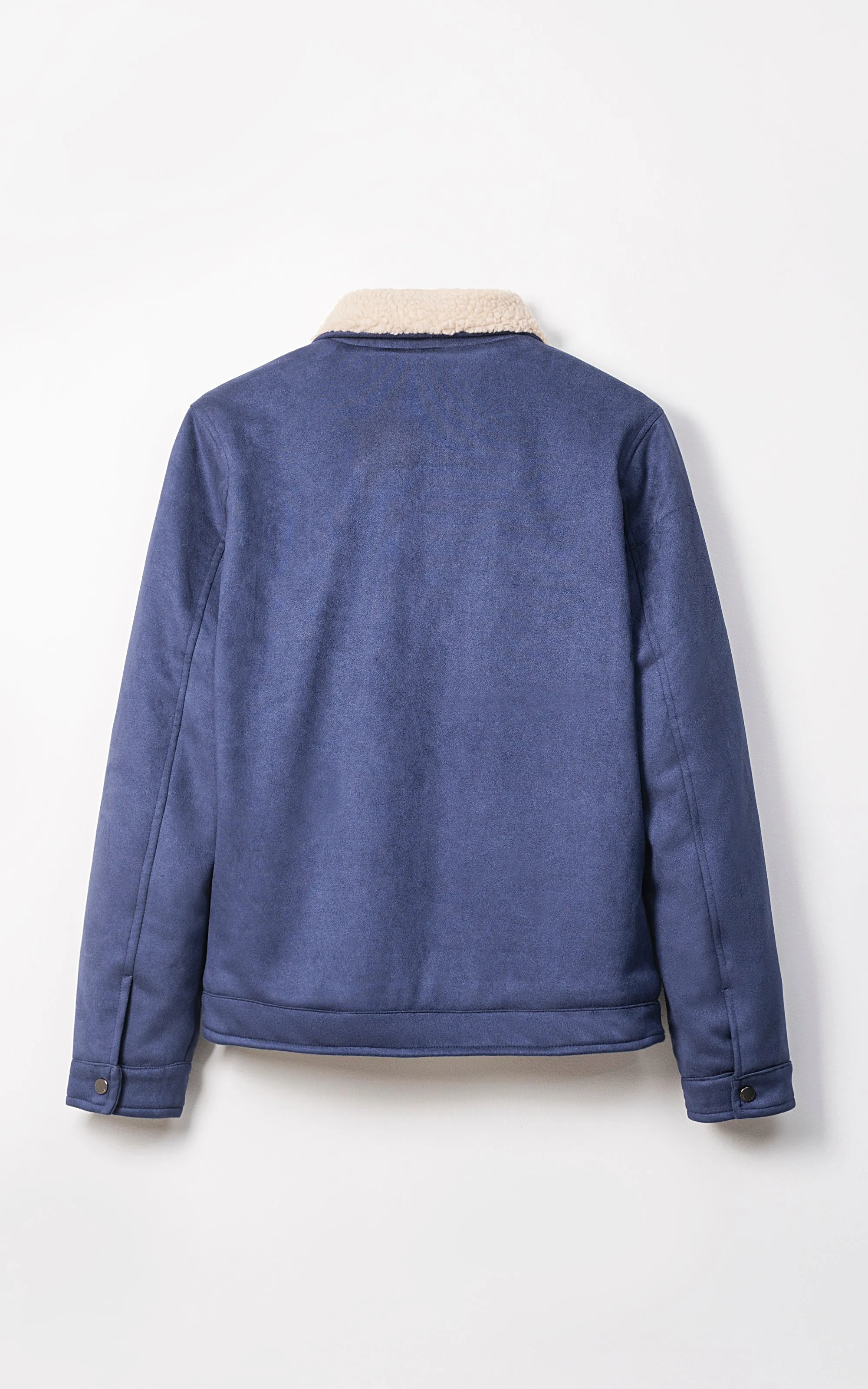 Fur Collar Suede Jacket Full Sleeve Navy Comfort Fit Flats Comfortable"