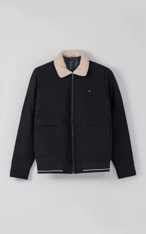 Supportive Calf Secure Lacing Design Quilted Fur Collar Jacket Black