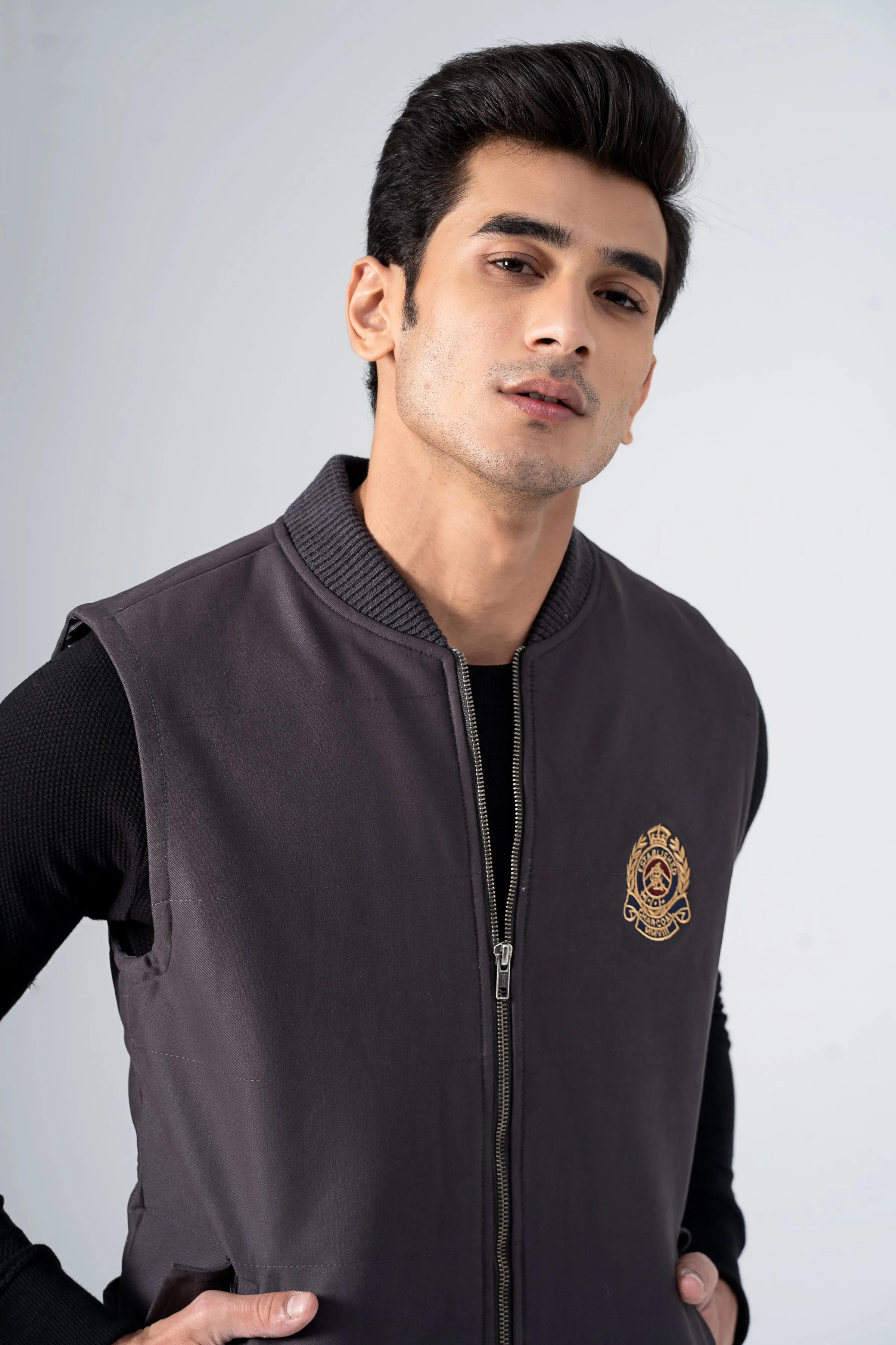 Quilted Wadded Jacket Grey Clear Specification