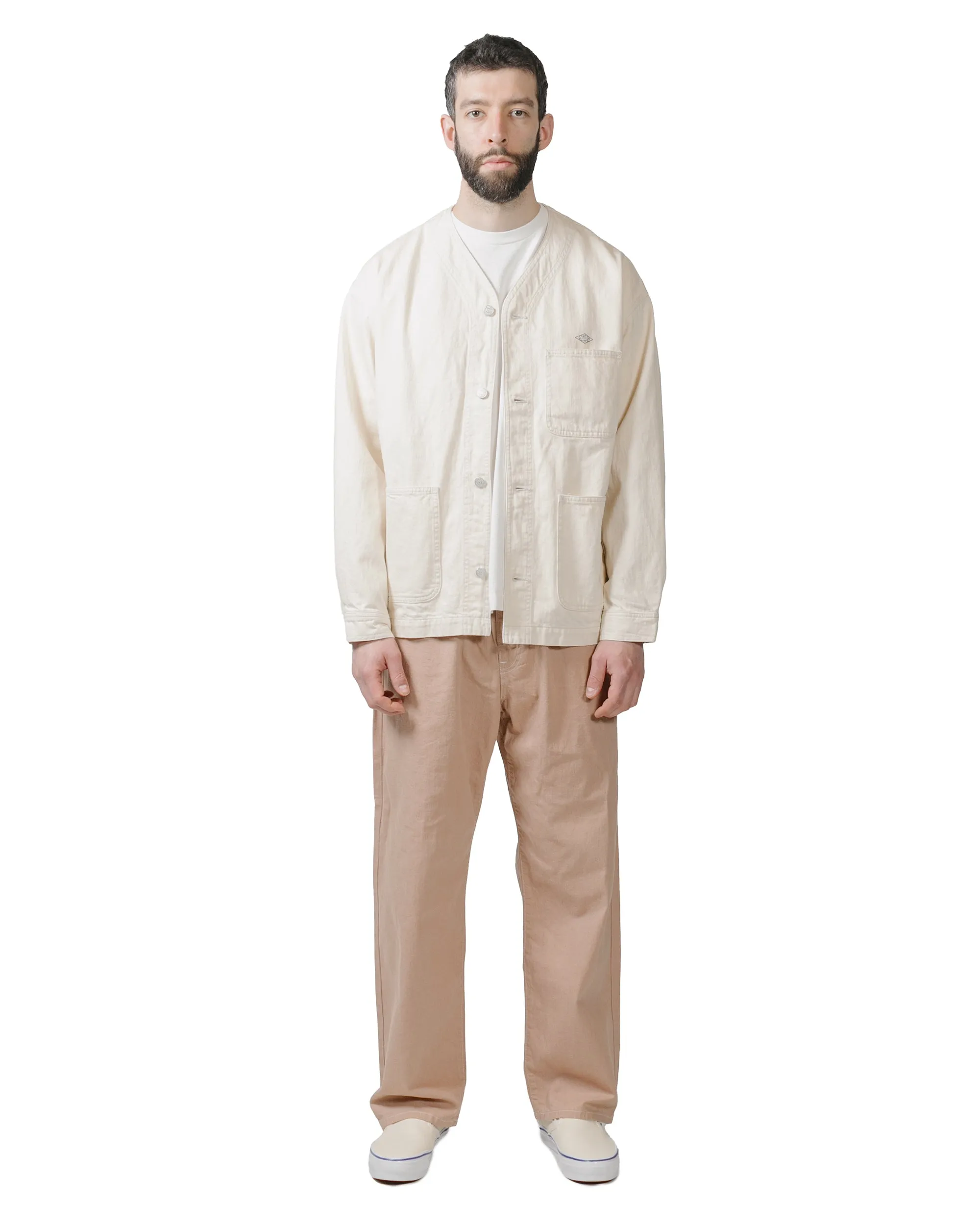 Hook-And-Loop Sleeve Comfortable" Danton Colour Denim Belted Easy Pant Salmon Pink