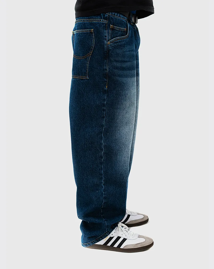 Comfortable Jacquard Seams Dime Classic Baggy Denim Pants - Faded Indigo