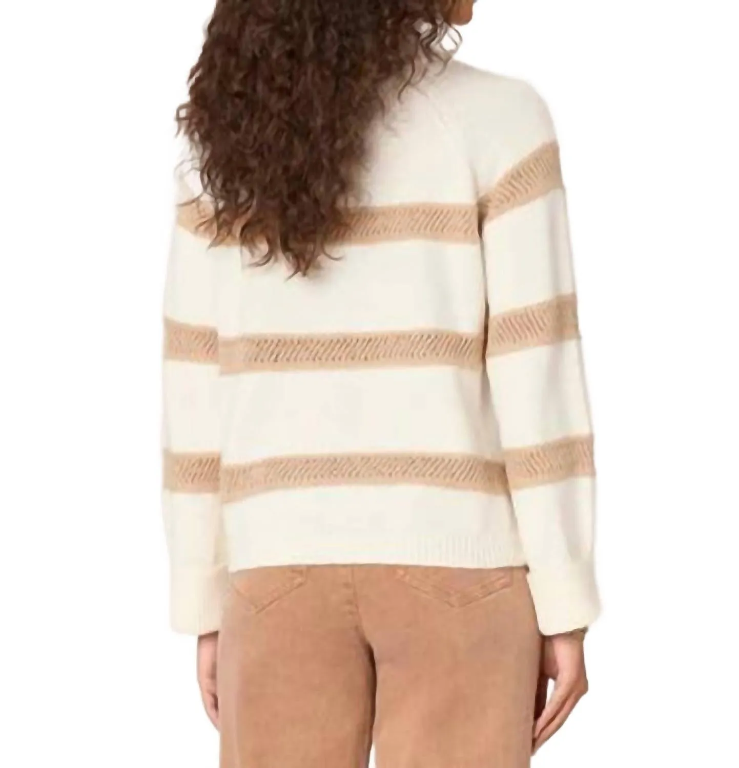 Pull à manches raglan avec motif rayures et point fantaisie en ivoire/taupe