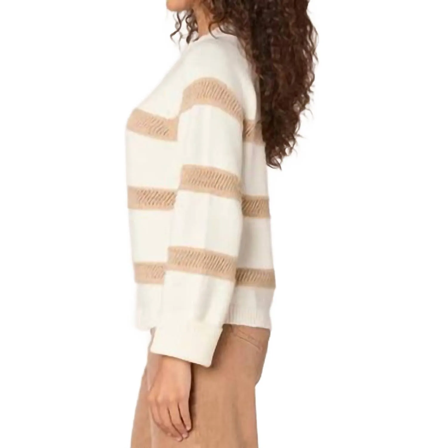 Pull à manches raglan avec motif rayures et point fantaisie en ivoire/taupe