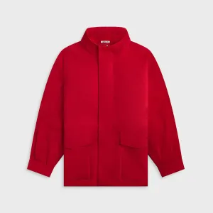 Anti-Curling Fringed Strap Auralee Wool Max Canvas High Neck Zip Blouson - Red