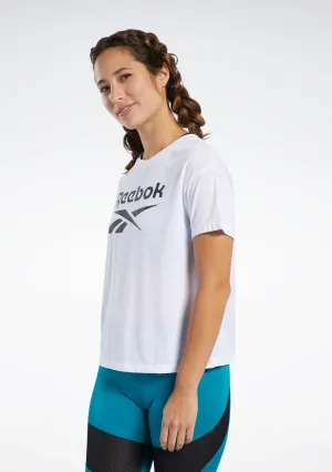 Reebok Womens Workout Ready Supremium Logo Tee Need Stretch Suede