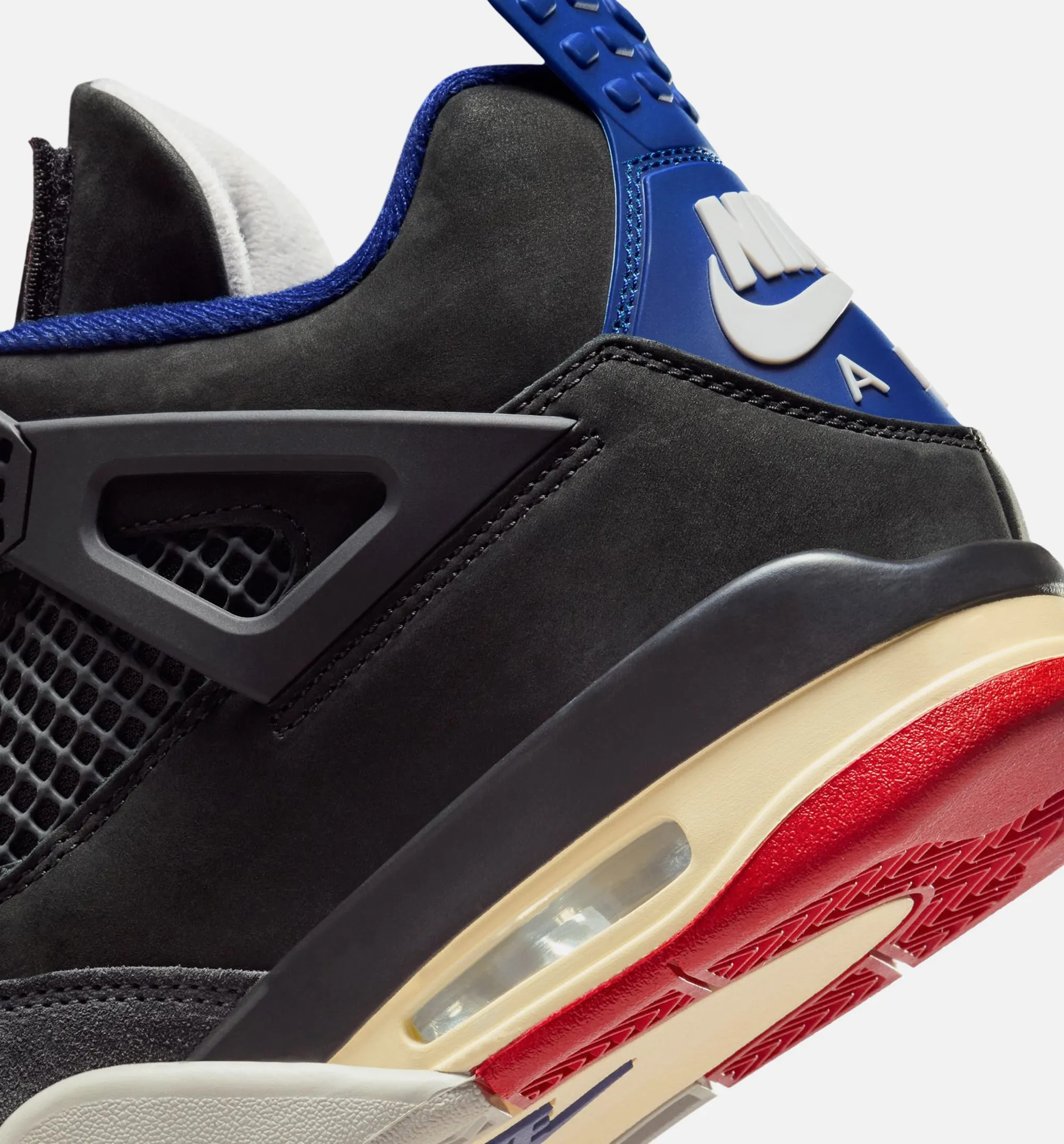 Anti Odor Comfortable Lace Up Sandals With Buckles Air Jordan 4 Retro Rare Air Mens Lifestyle Shoe - Black/Fire Red/Deep Royal Blue