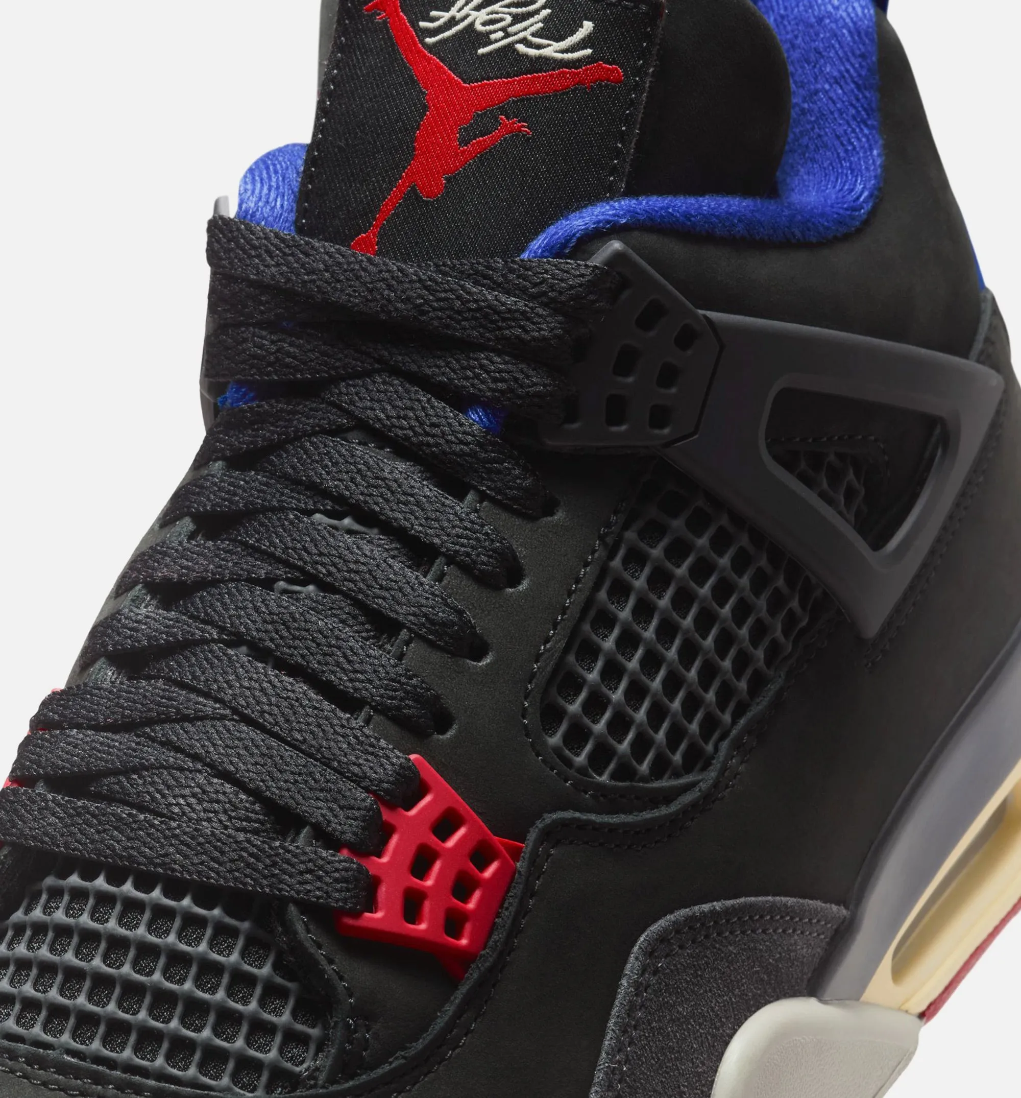 Comfort Attachment Air Jordan 4 Retro Rare Air Mens Lifestyle Shoe - Black/Fire Red/Deep Royal Blue
