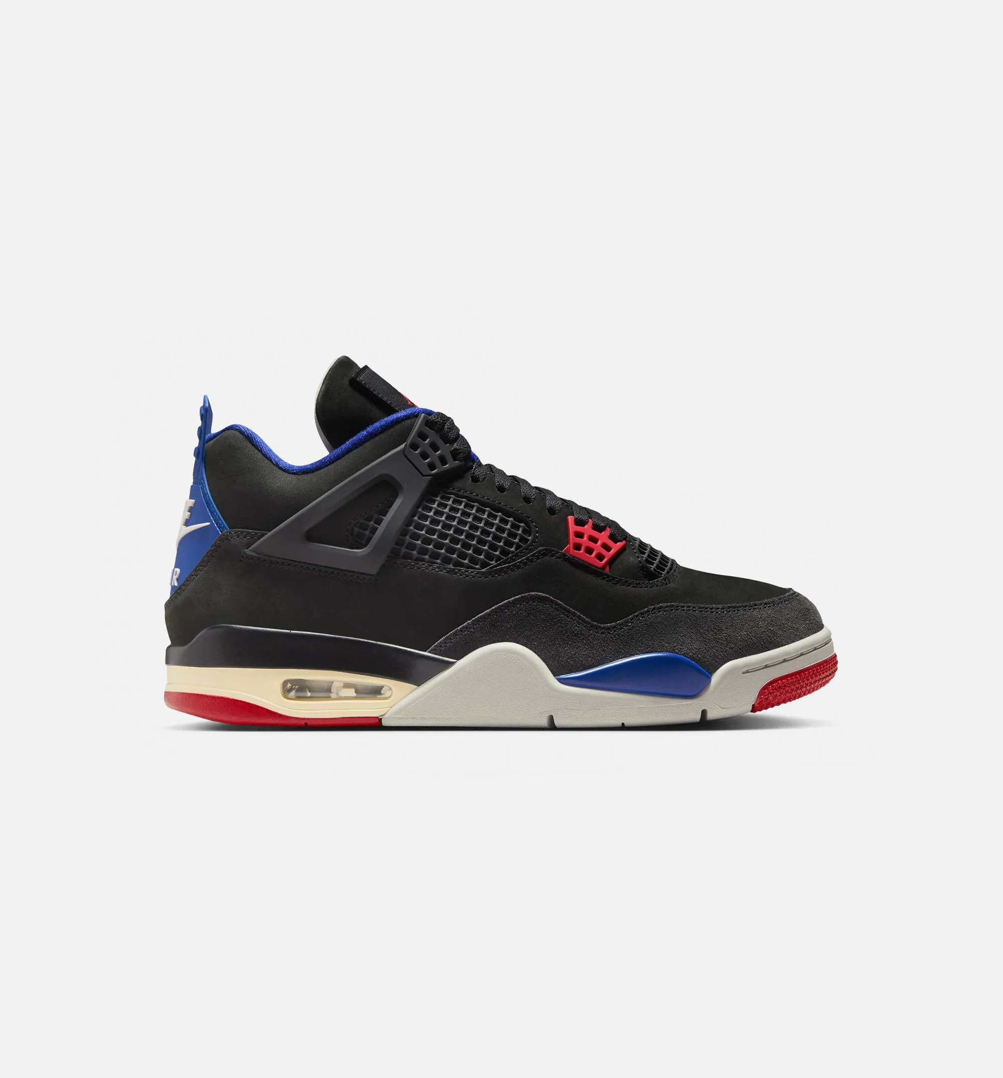 Wide Sole Air Jordan 4 Retro Rare Air Mens Lifestyle Shoe - Black/Fire Red/Deep Royal Blue