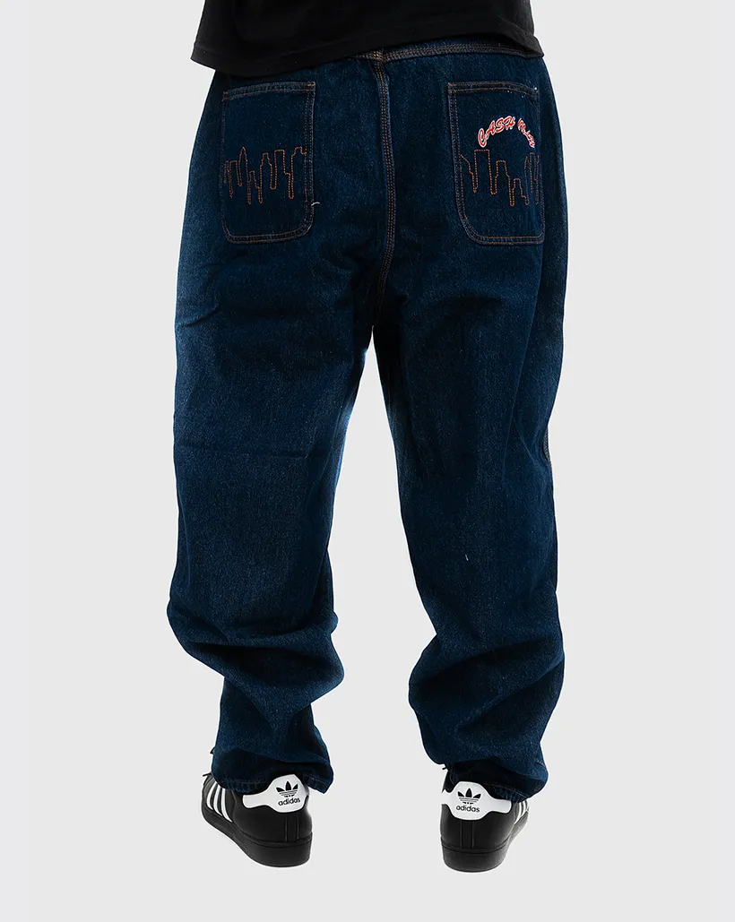 Cash Only Logo Baggy Denim Jeans - Raw Indigo La Perla
