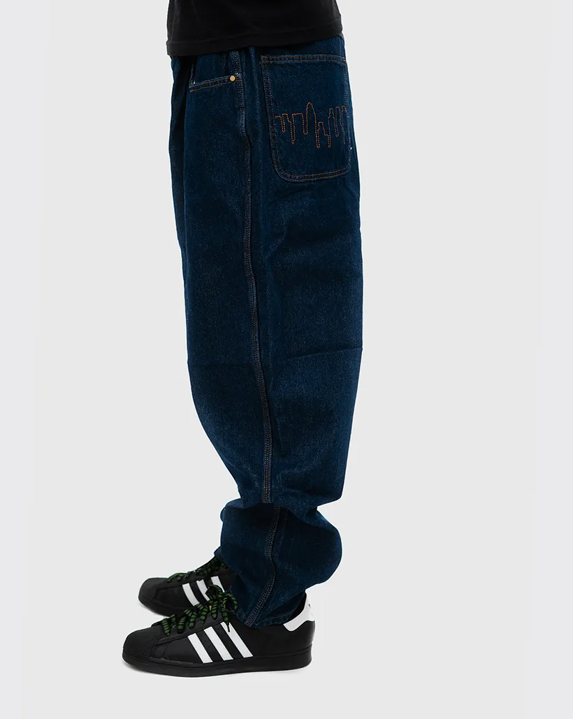 Comfortable Pullover Cash Only Logo Baggy Denim Jeans - Raw Indigo