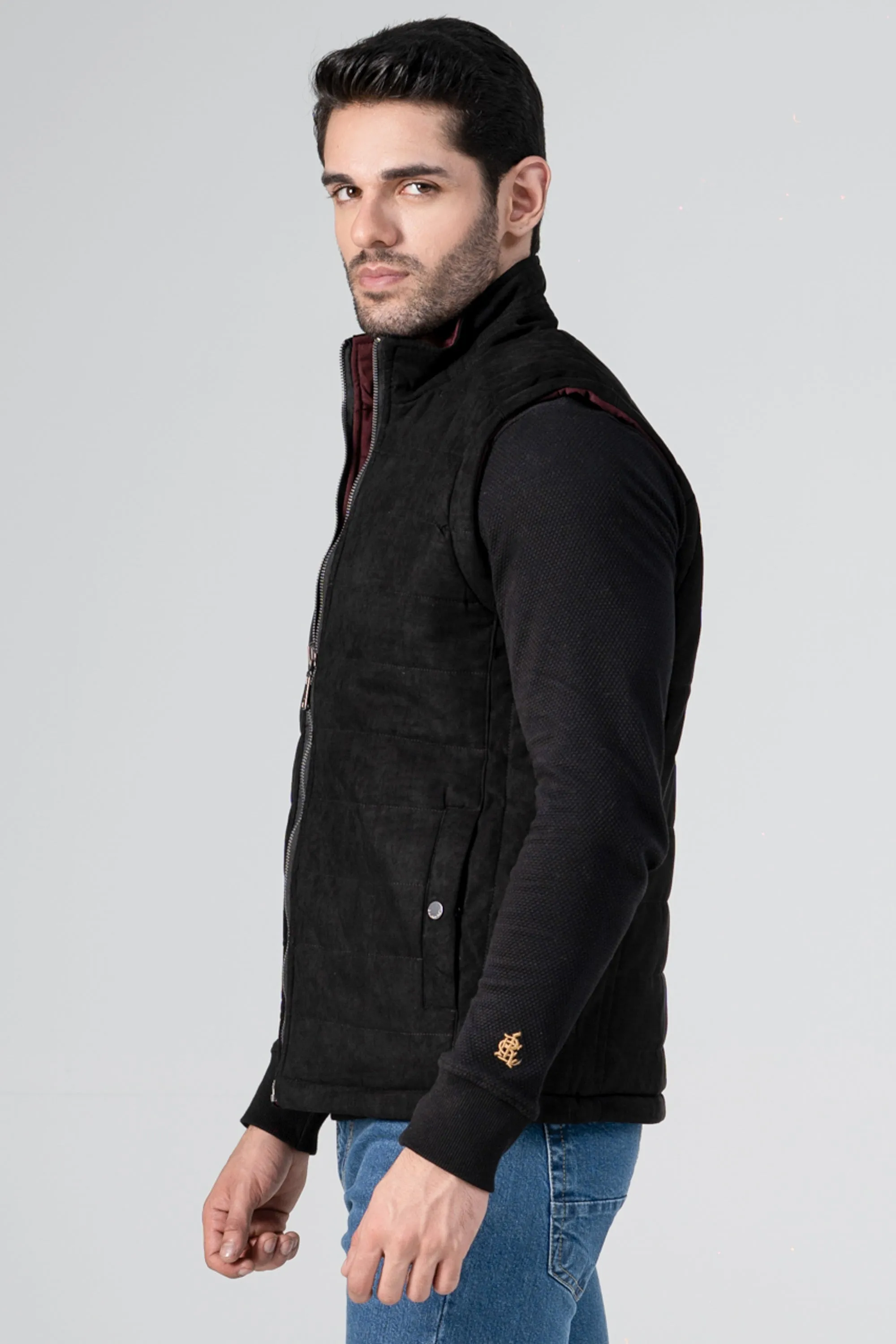Running Shoes Treatment Reversible Suede Jacket Black Maroon
