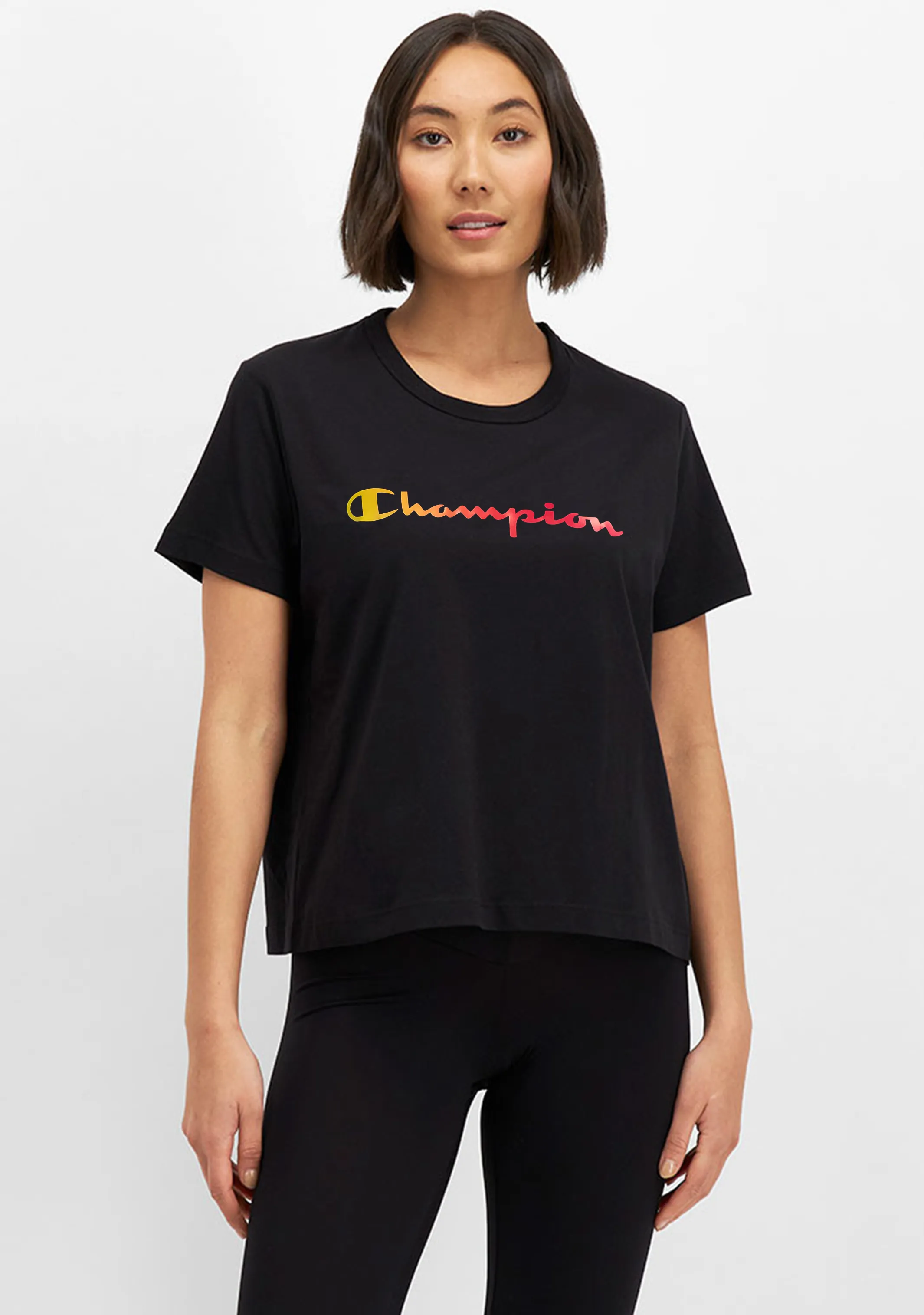Champion Women'S Ombre Script Boxy Tee Black Possibly