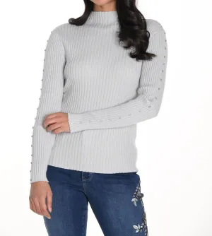 Pull col roulé côtelé en gris