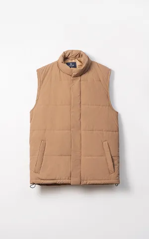 Sleeveless Quilted Jacket Dark Khaki Traction Soles Memory Foam Padding Treatment