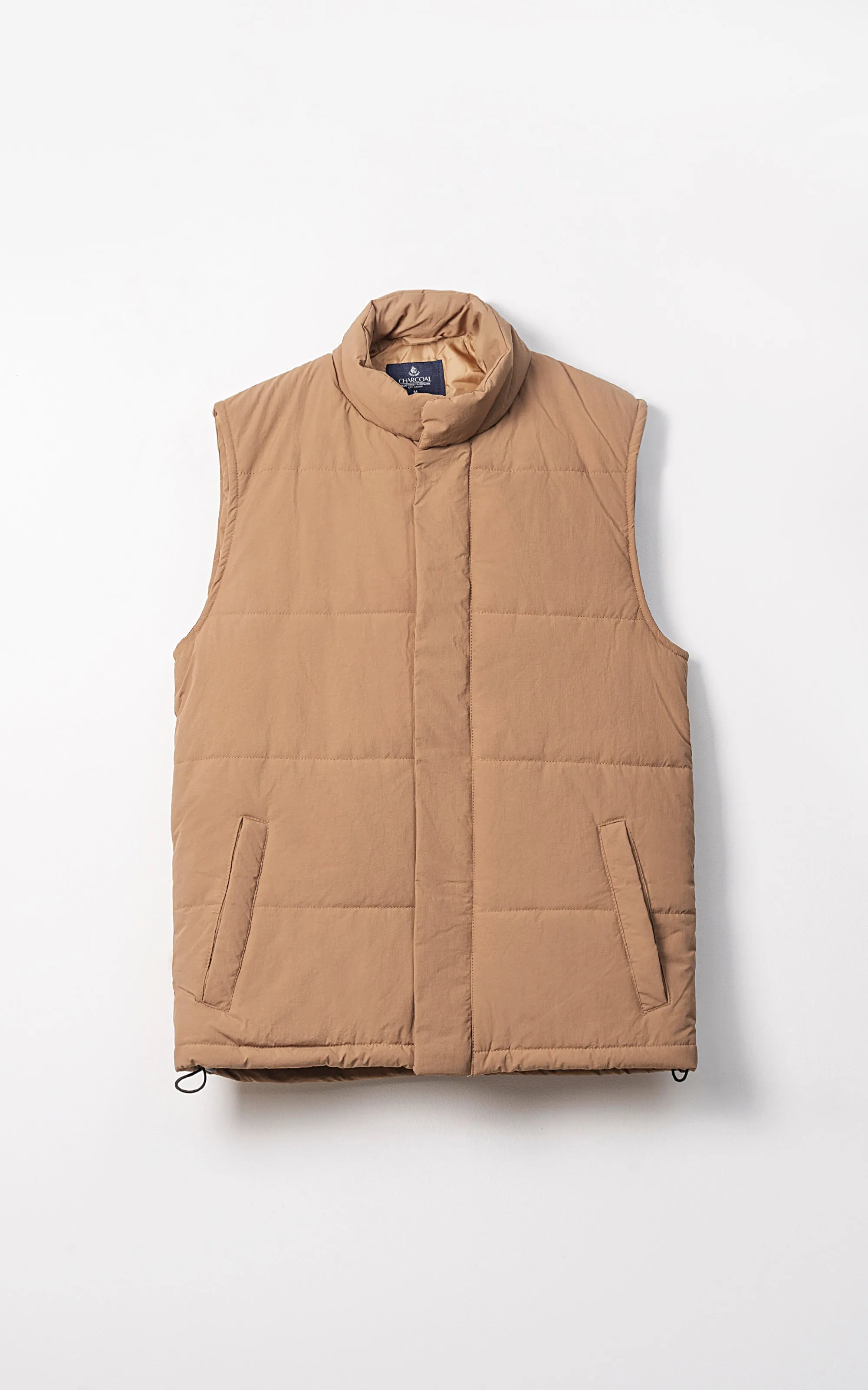 Sleeveless Quilted Jacket Dark Khaki Traction Soles Memory Foam Padding Treatment