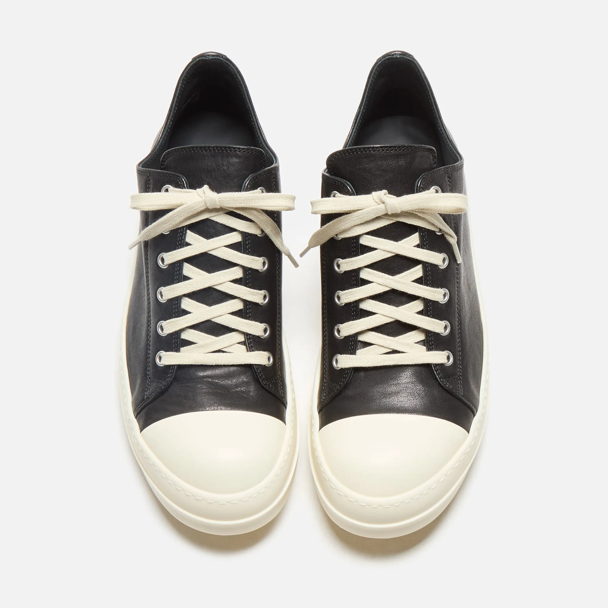 New Year's Eve Sale Rick Owens Low Sneakers Scarpe In Pelle - Black / Milk / Milk