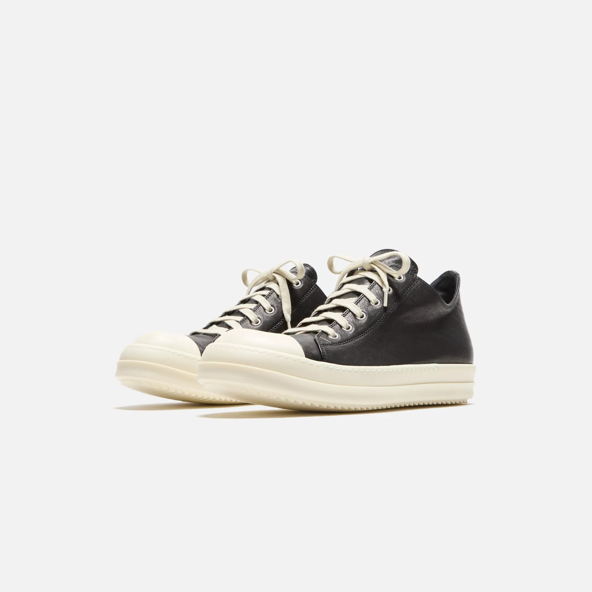 Memorial Day Sale Rick Owens Low Sneakers Scarpe In Pelle - Black / Milk / Milk