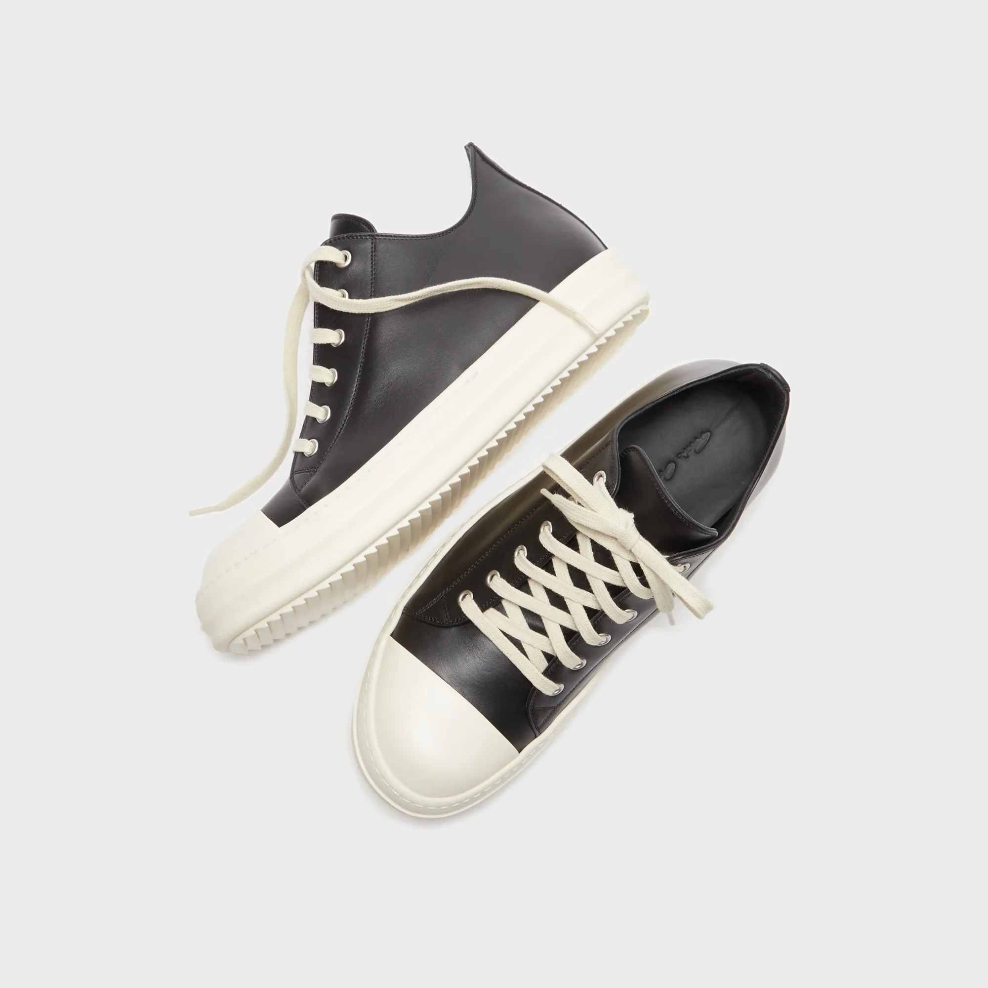 Rick Owens Scarpe In Pelle Low Sneaks - Black / Milk / Milk Machine Washable Outer Specification