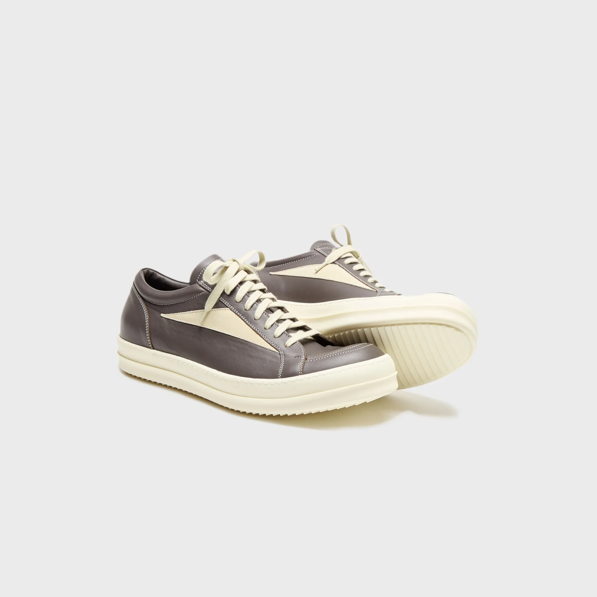 Comfort Inserts Cushlon Rick Owens Vintage Sneakers Scarpe In Pelle  -  Dark Dust / Milk / Milk