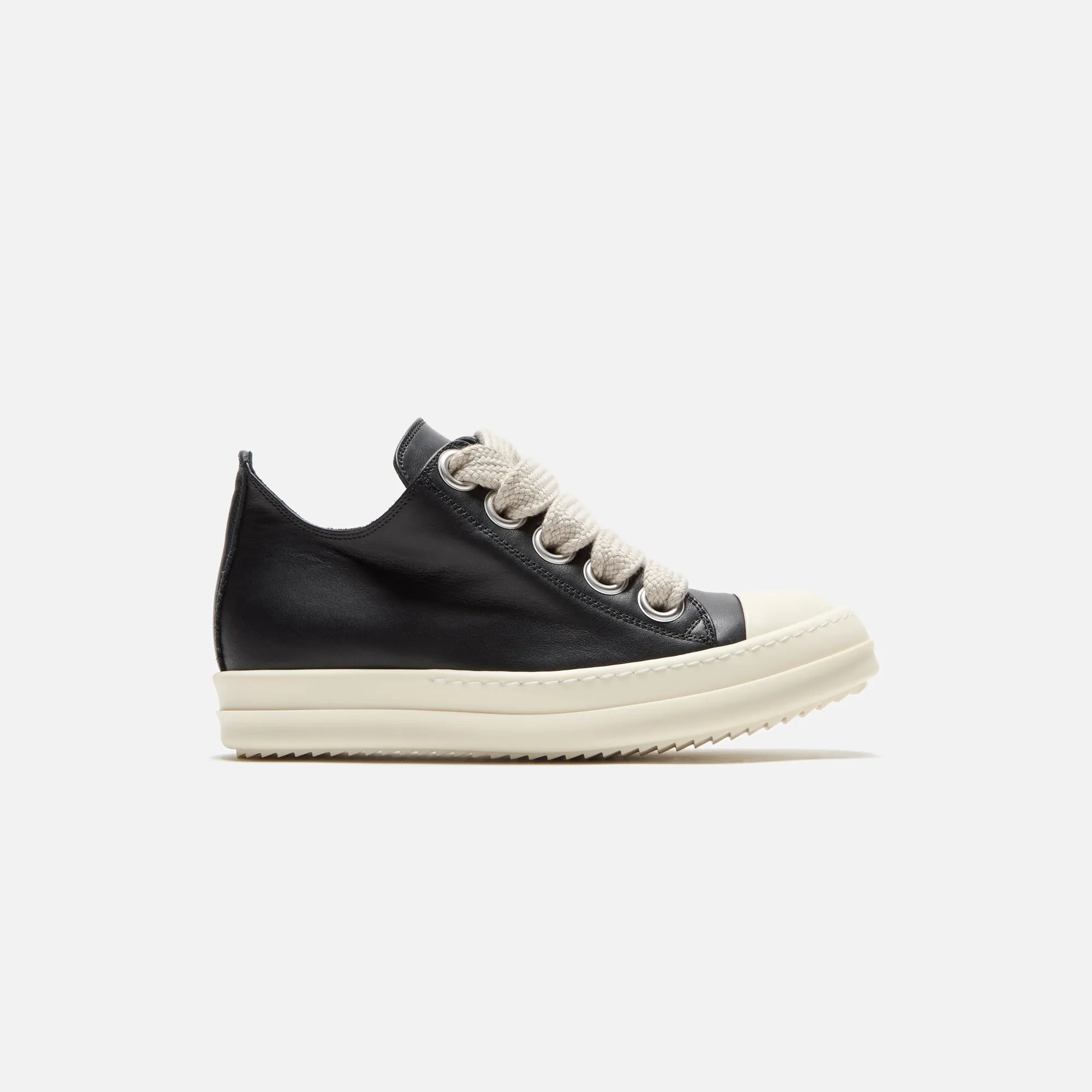 Smooth Exterior Abrasion Resistance Shoe Rick Owens Wmns Jumbo Laced Low Sneaks - Black / Pearl / Milk