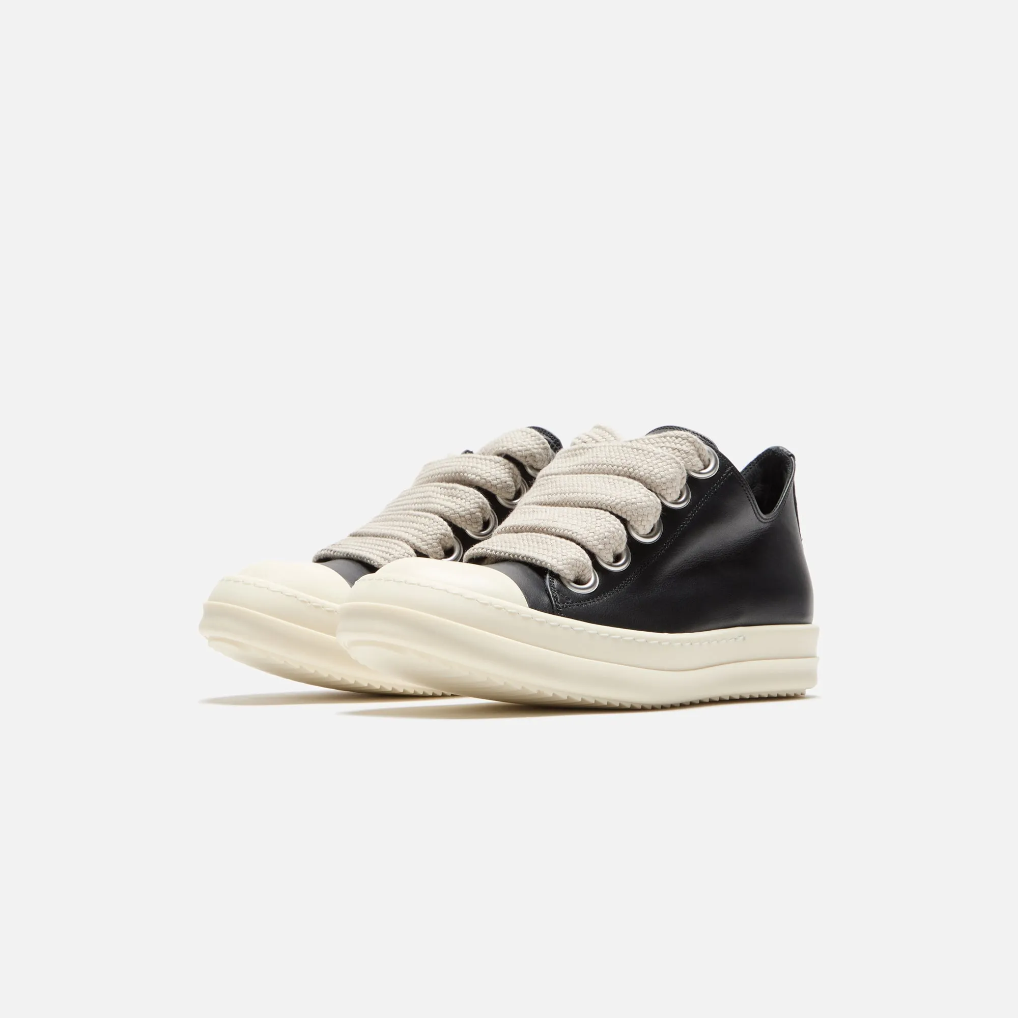 Synthetic Material Upper Rick Owens Wmns Jumbo Laced Low Sneaks - Black / Pearl / Milk
