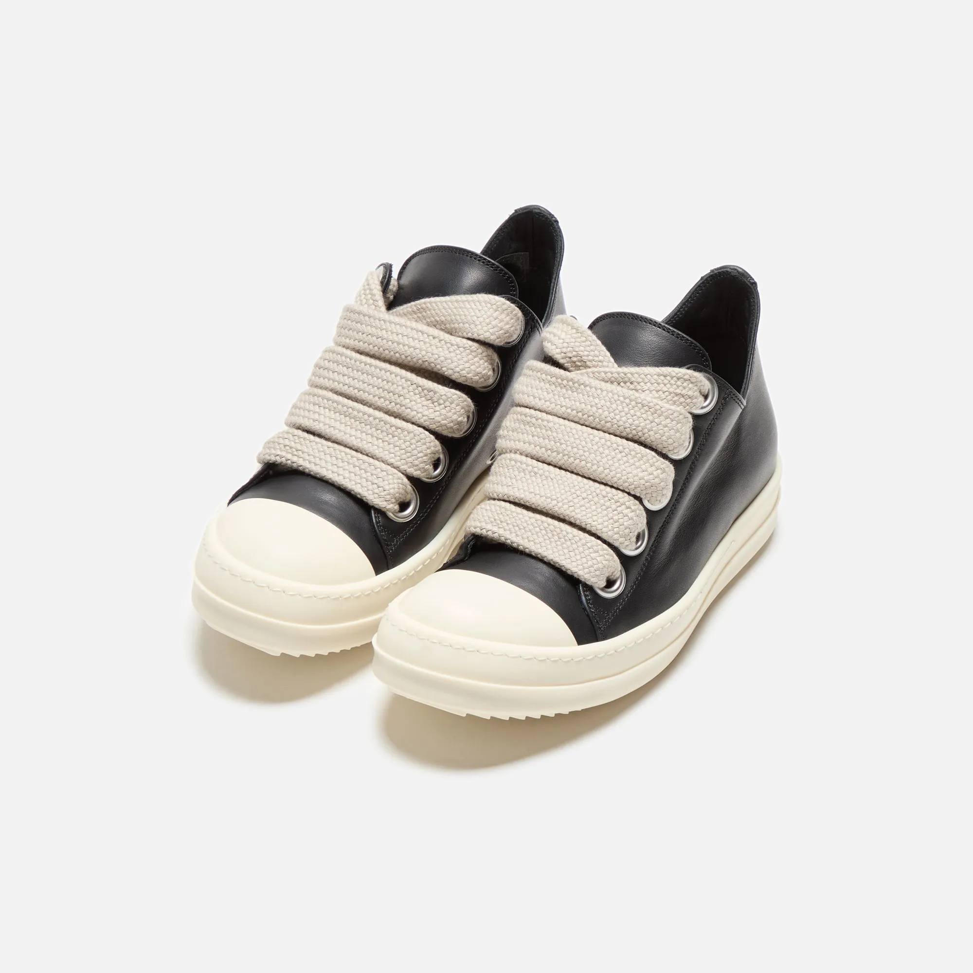 Studded Sole Slip-On Durability Rick Owens Wmns Jumbo Laced Low Sneaks - Black / Pearl / Milk