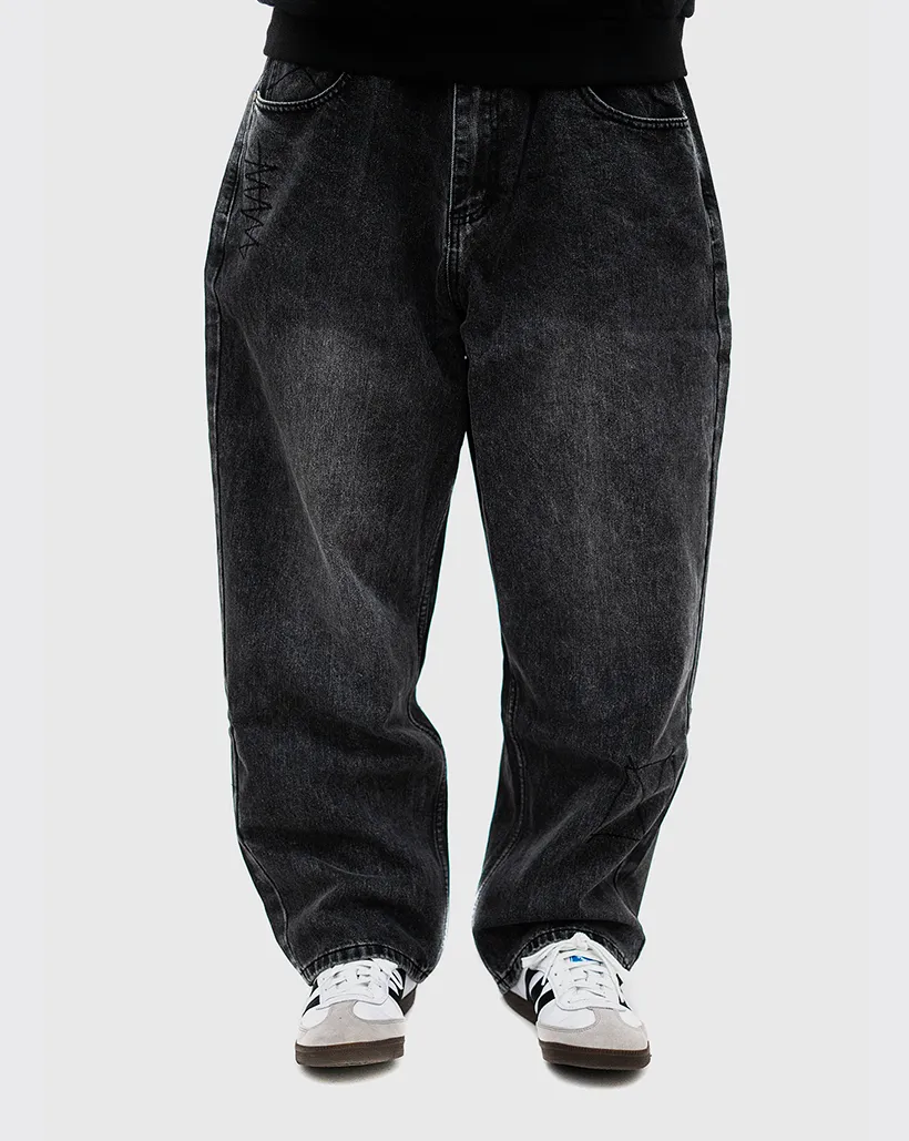 Butter Goods Stitch Denim Jeans - Distressed Grey Elasticated Edge