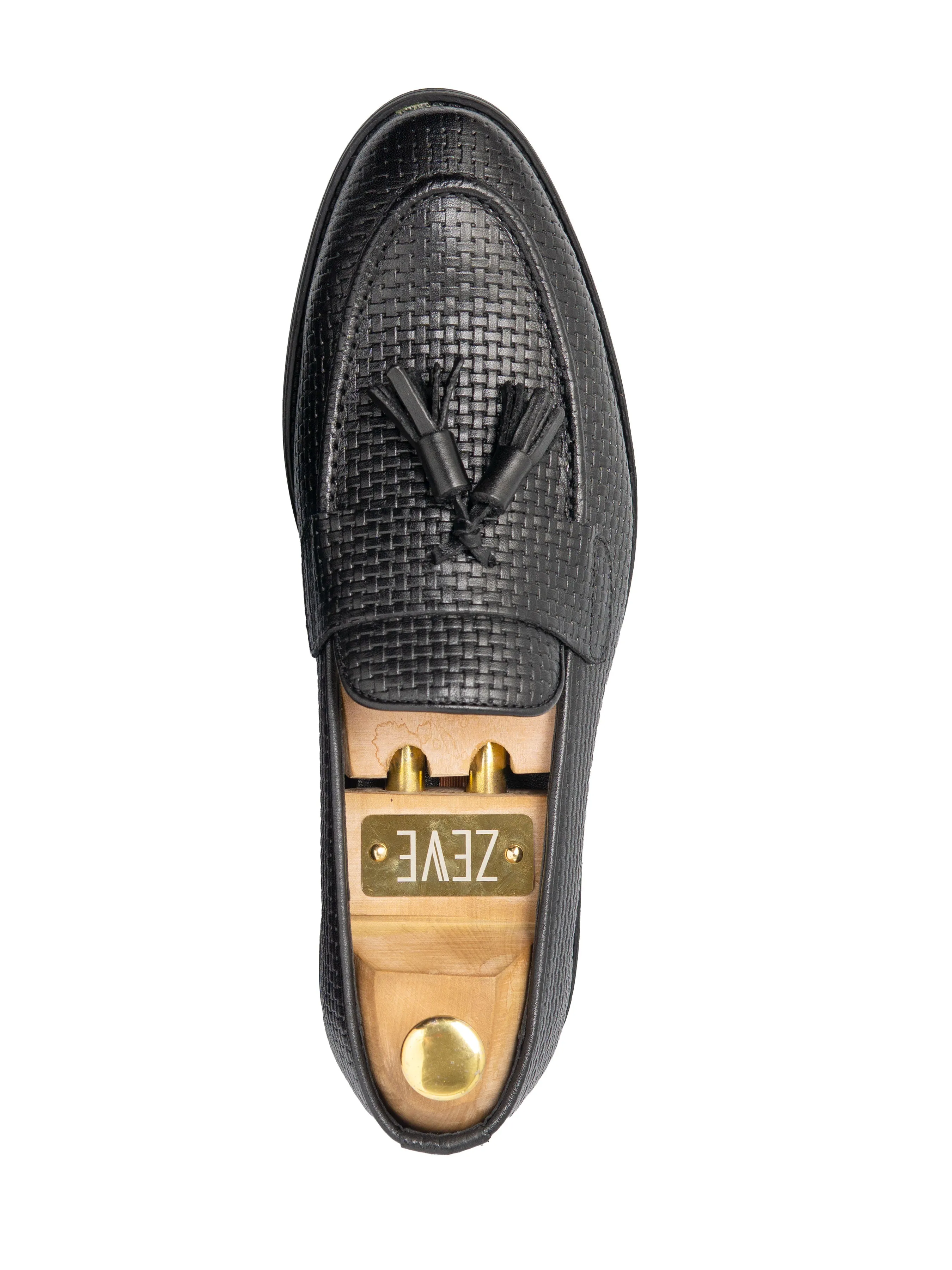 Rocky Tassel Loafer - Black Woven Leather (Flexi-Sole) Easter Sale