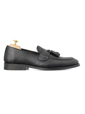 Rocky Tassel Loafer - Black Woven Leather (Flexi-Sole) Define Your Own Way