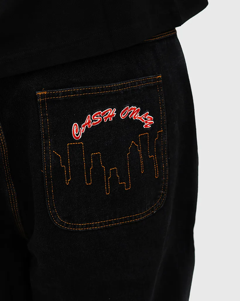 Cash Only Logo Baggy Denim Jeans - Washed Black TrendyStrap Sequin Layer