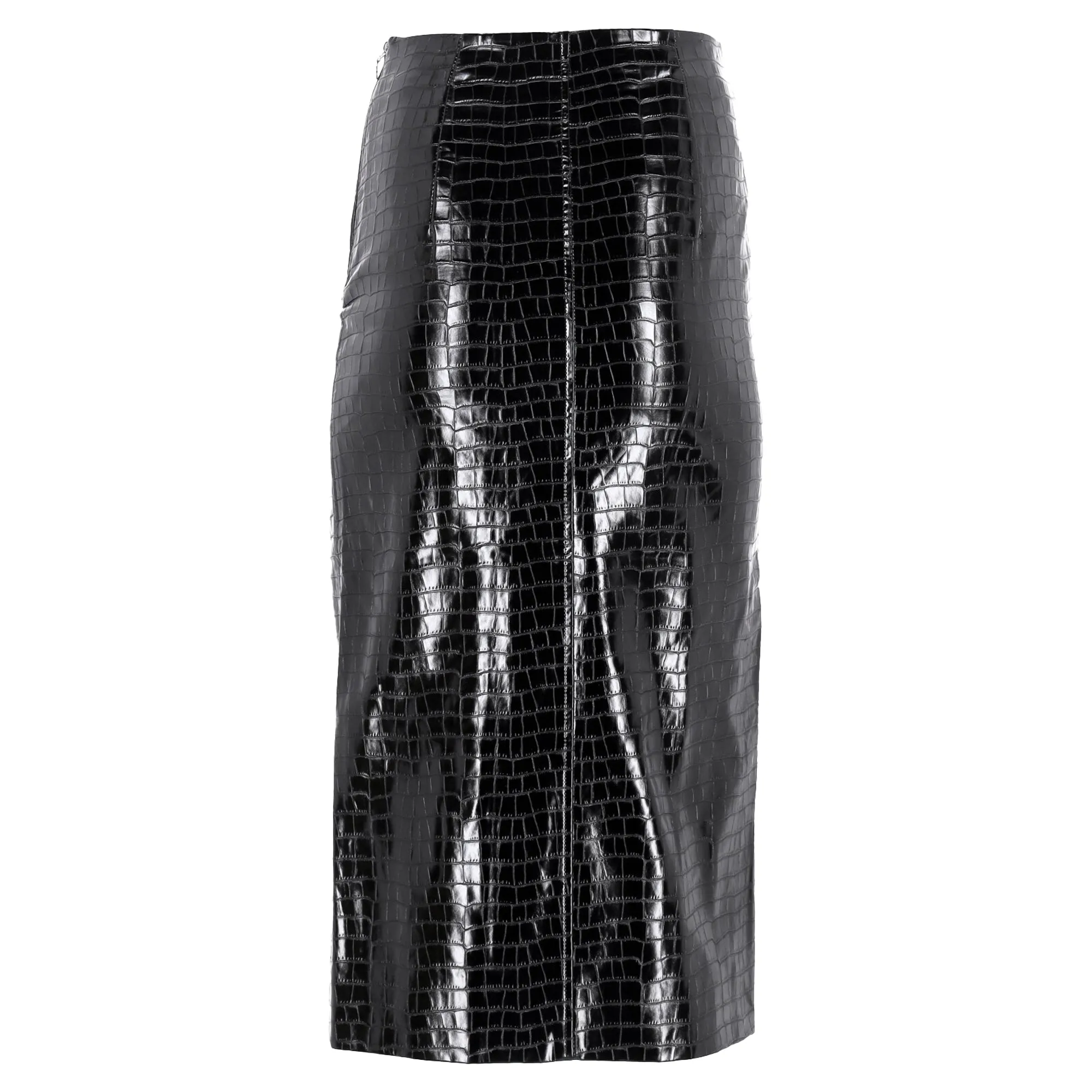 Jupe mi-longue Birger Christensen Leeds en simili cuir noir effet crocodile