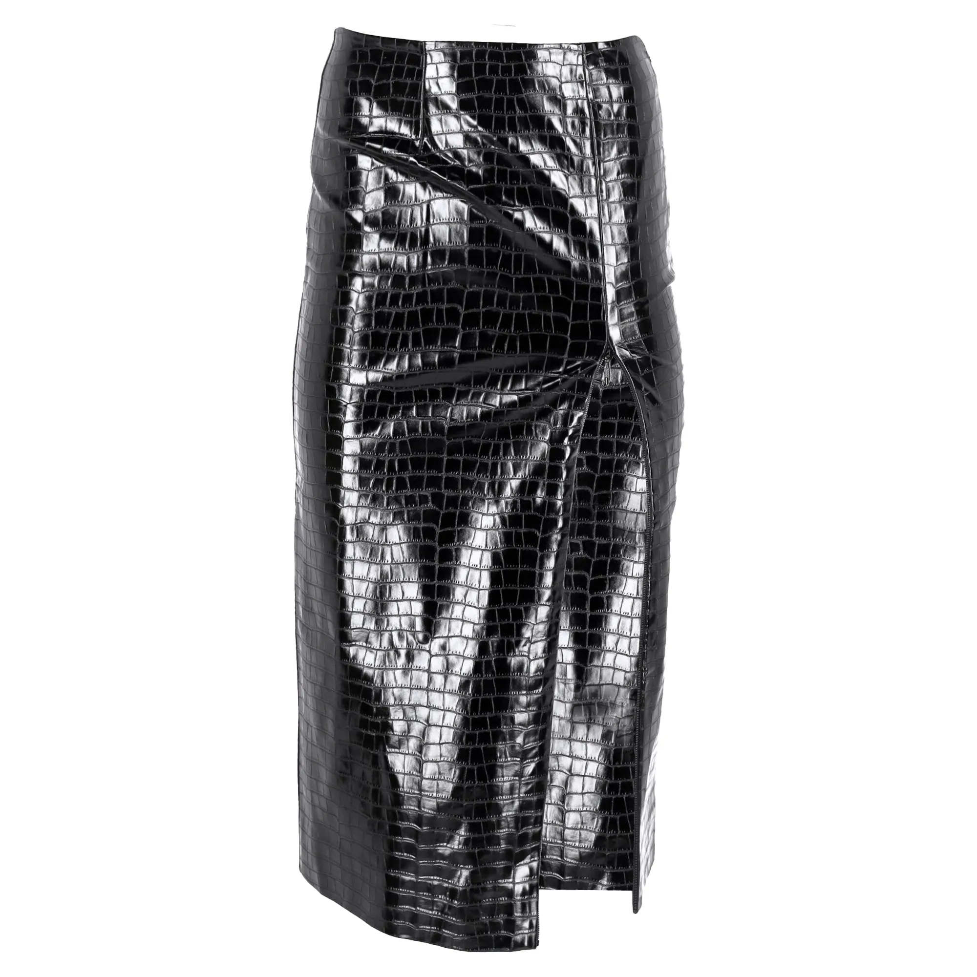 Jupe mi-longue Birger Christensen Leeds en simili cuir noir effet crocodile
