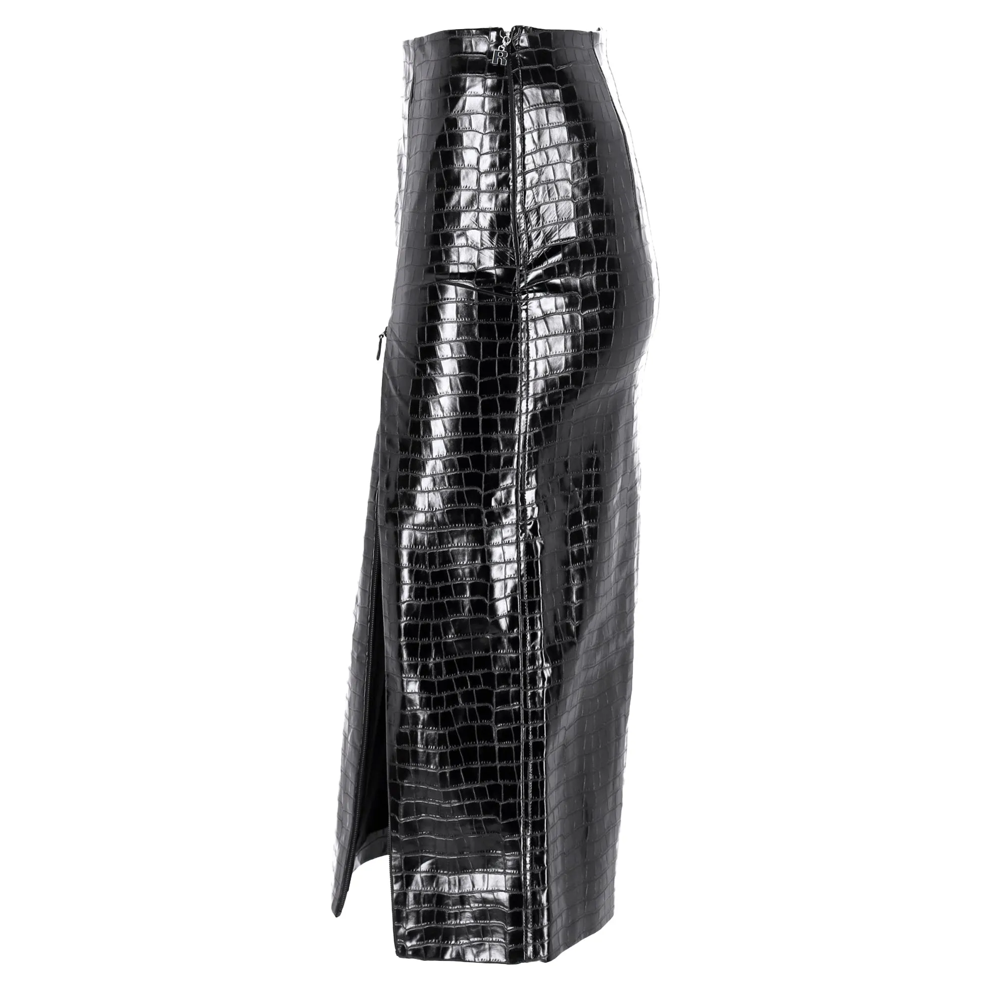 Jupe mi-longue Birger Christensen Leeds en simili cuir noir effet crocodile