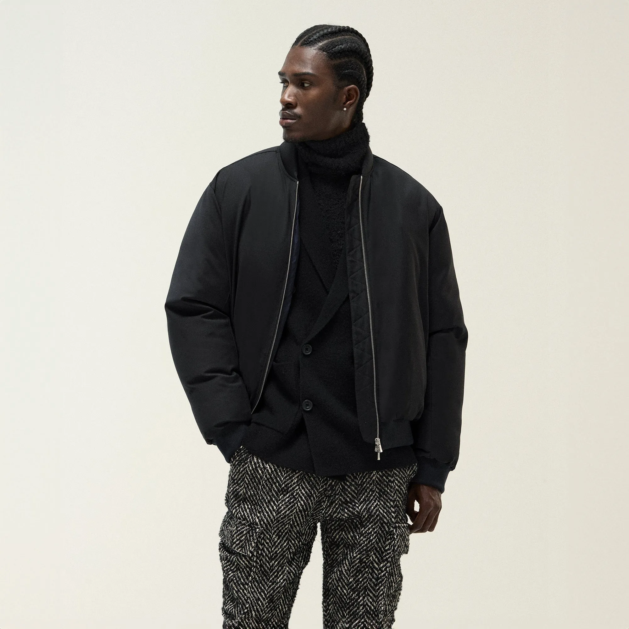 &Kin Liam Puffed Bomber Jacket - Black Comfortable Elastic Web Ribbing