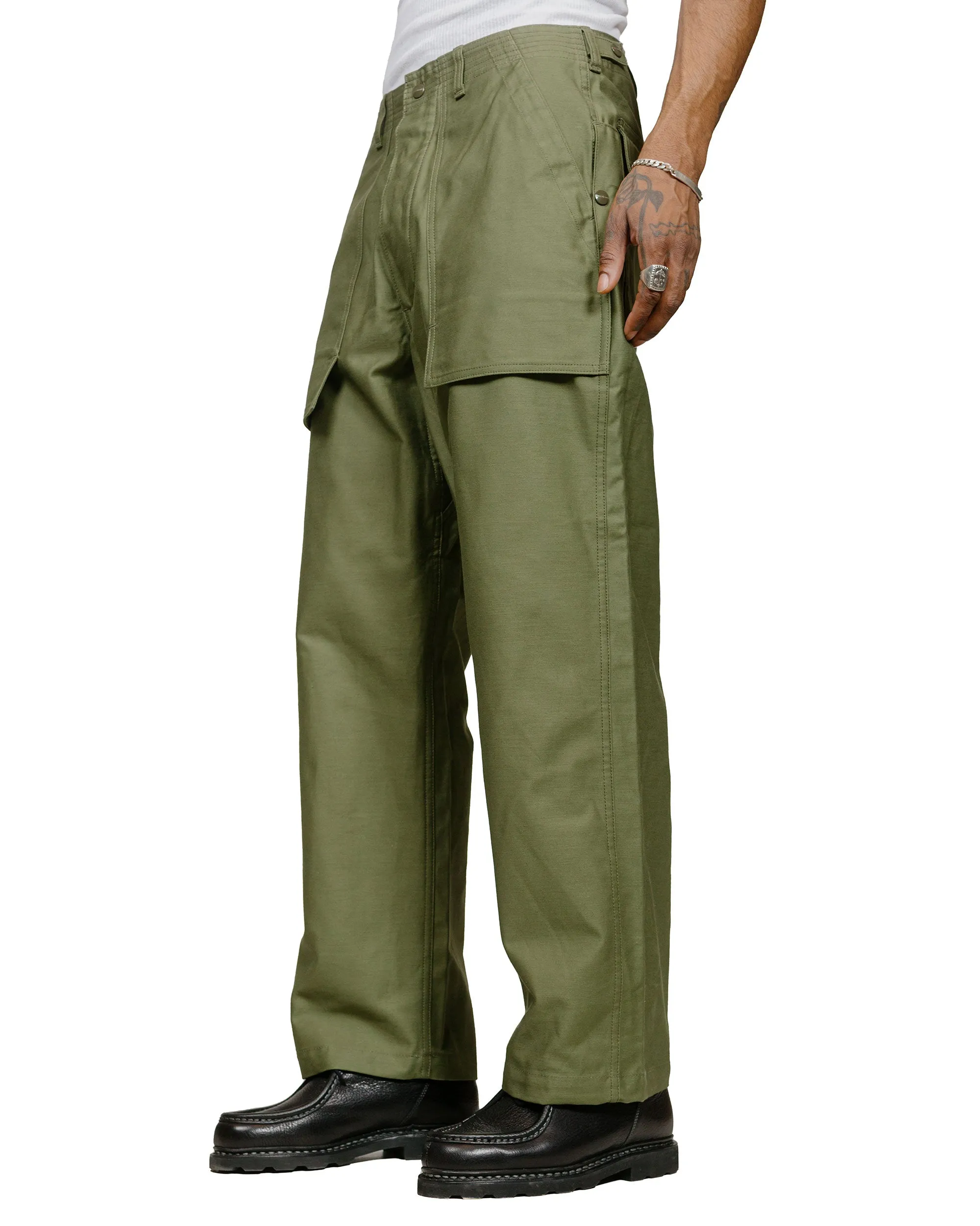 Sassafras F.S Cultivator Pants Back Satin Olive Comfortable Elastic Yarn Tape Machine - Made - Quality