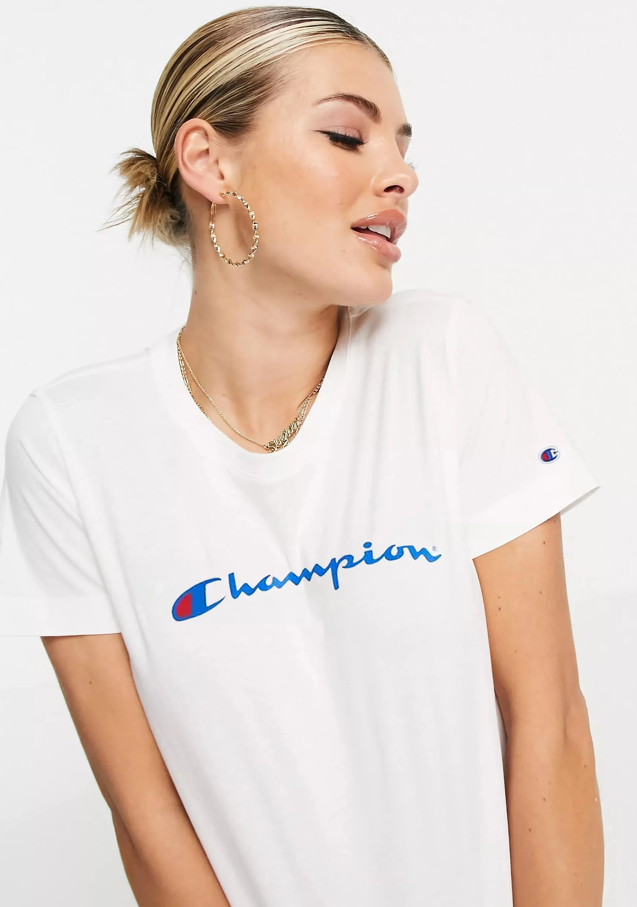 Comfortable Principal Slotted Design Champion Women'S Script Short Sleeve Tee
