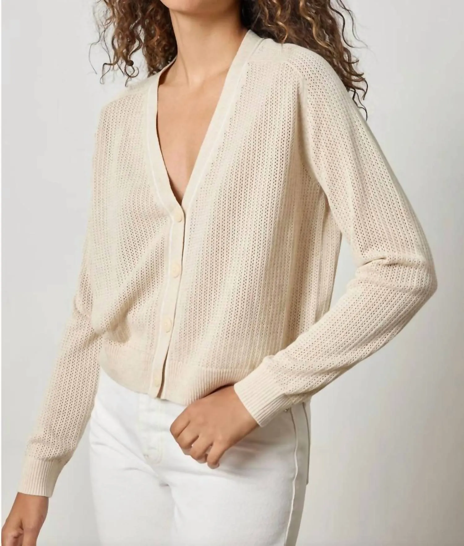 Cardigan à col en V avec empiècement selle en couleur Husk