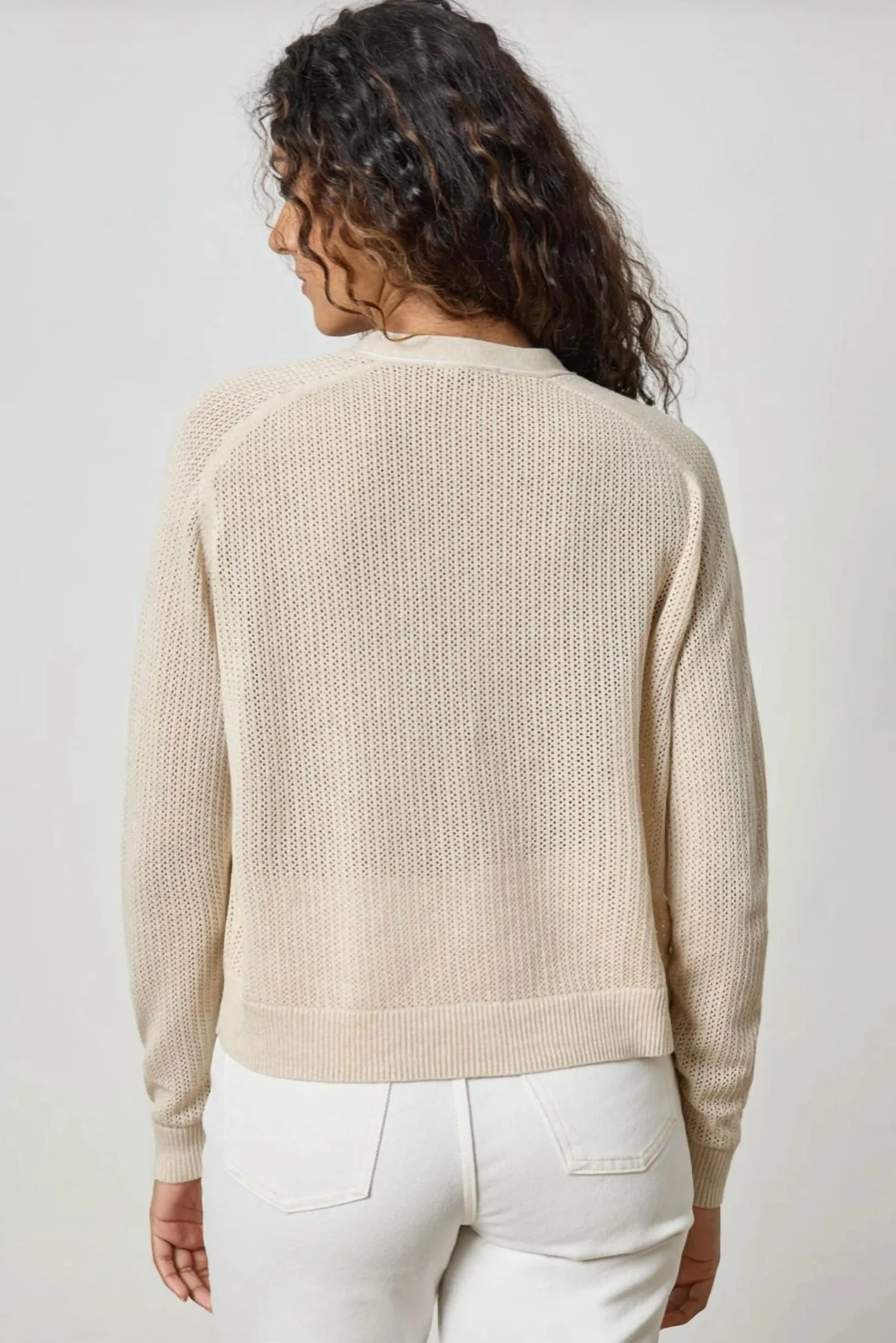 Cardigan à col en V avec empiècement selle en couleur Husk