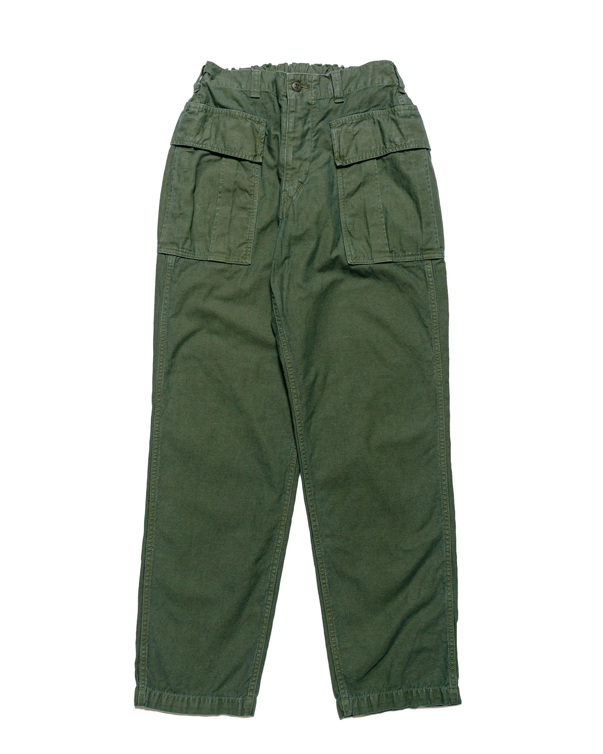 Comfortable Messenger Sage De Cret Cotton/Linen Back Satin Pegtop Military Pants Olive